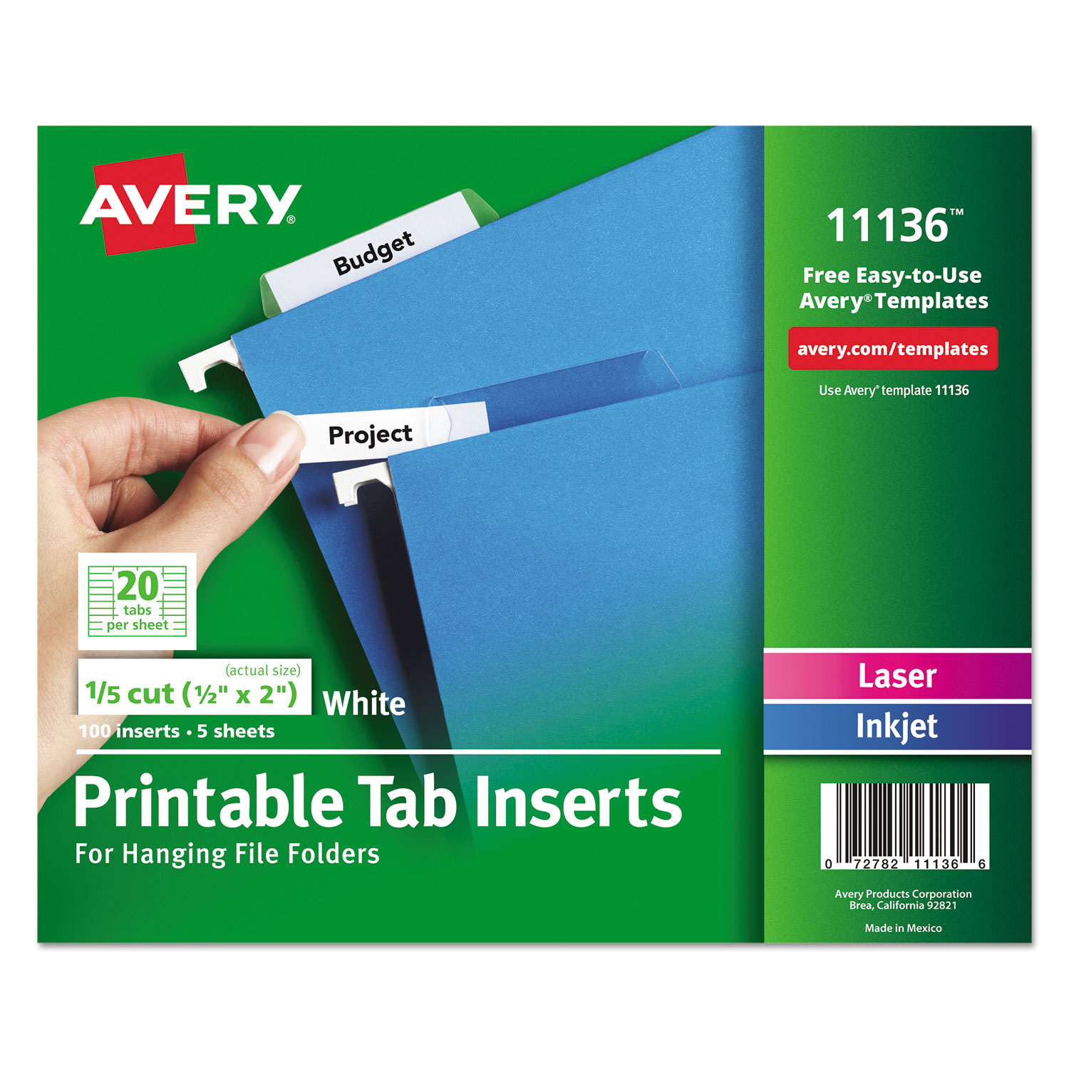1 1/2 Inch Self-Adhesive Tabs with Printable Inserts Clear Tab White 25/Pack 