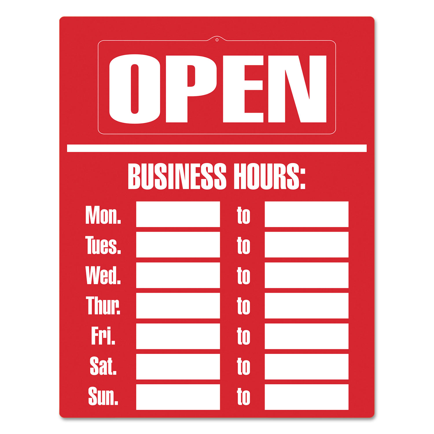 Business Hours Sign Kit, 15 x 19, Red