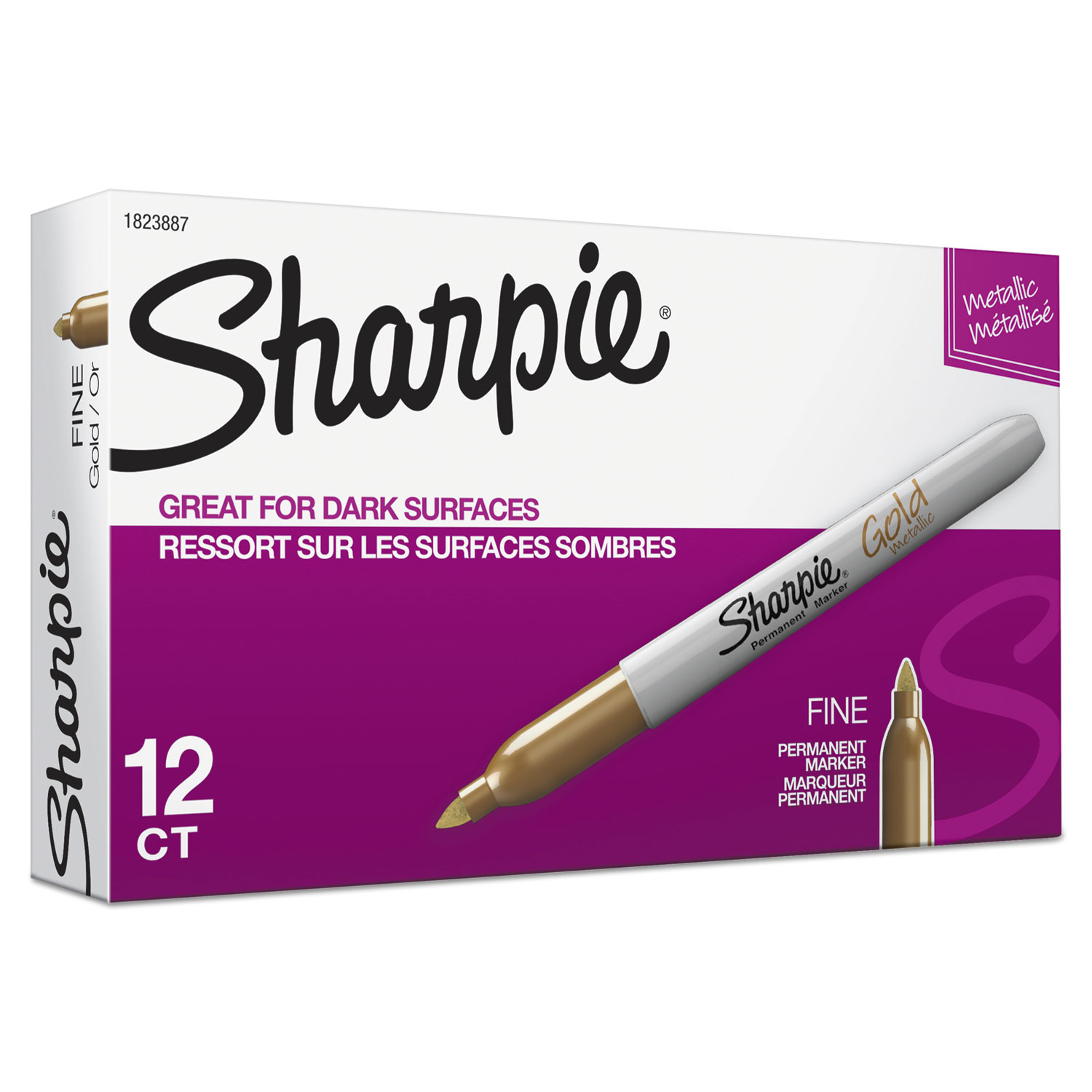  Sharpie 1823887 Metallic Fine Point Permanent Markers, Bullet Tip, Gold, Dozen (SAN1823887) 