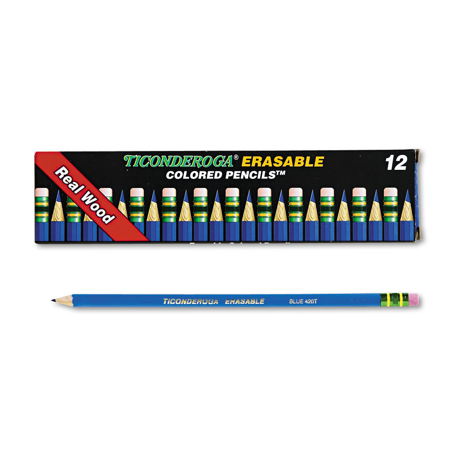  Ticonderoga 14209 Erasable Colored Pencils, 2.6 mm, 2B (#1), Blue Lead, Blue Barrel, Dozen (DIX14209) 