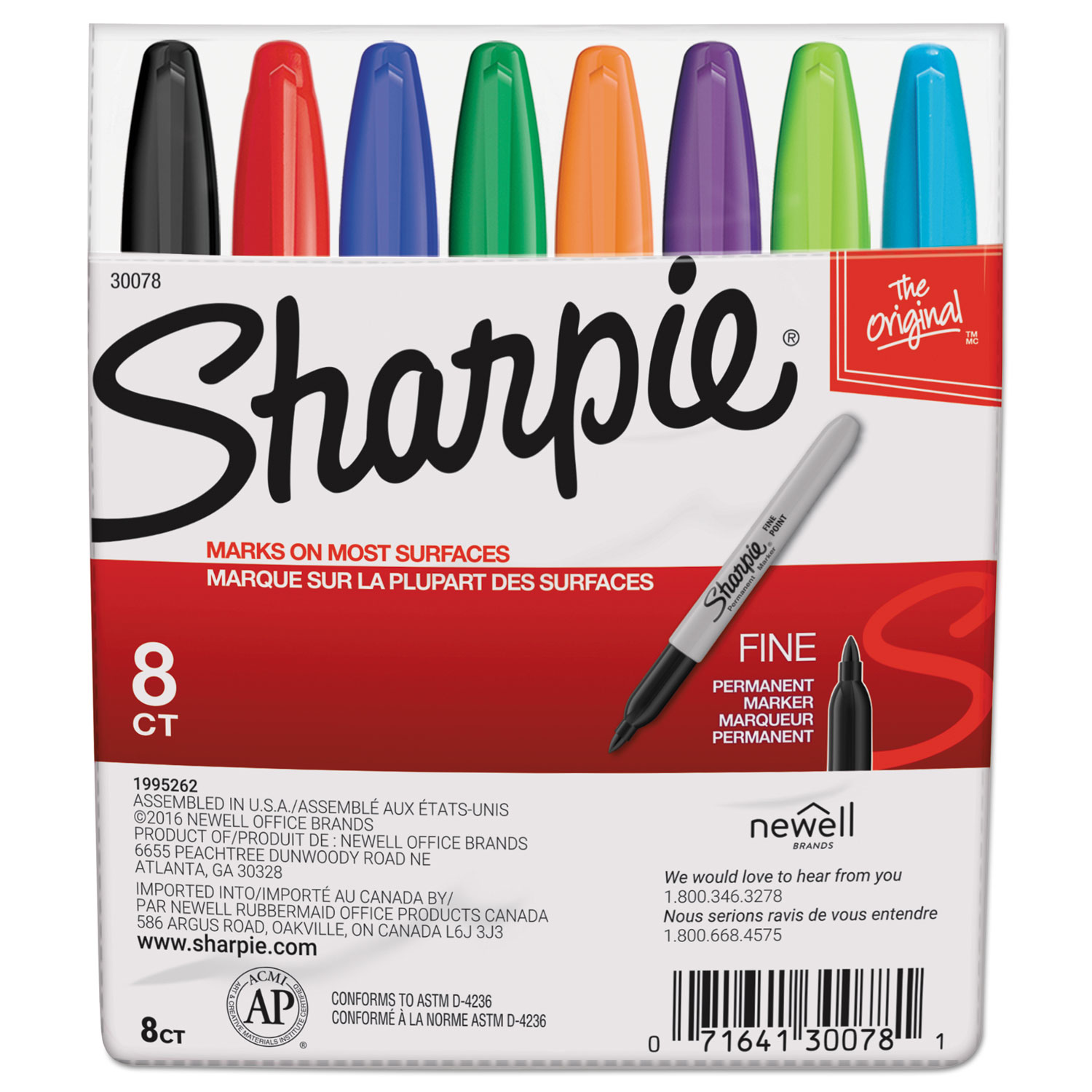  Sharpie 30078 Fine Tip Permanent Marker, Assorted Colors, 8/Set (SAN30078) 