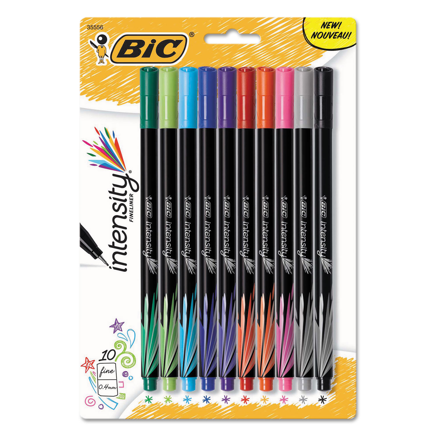  BIC FPINFAP10-AST Intensity Stick Porous Point Marker Pen, 0.4mm, Assorted Ink/Barrel, 10/Pack (BICFPINFAP10AST) 