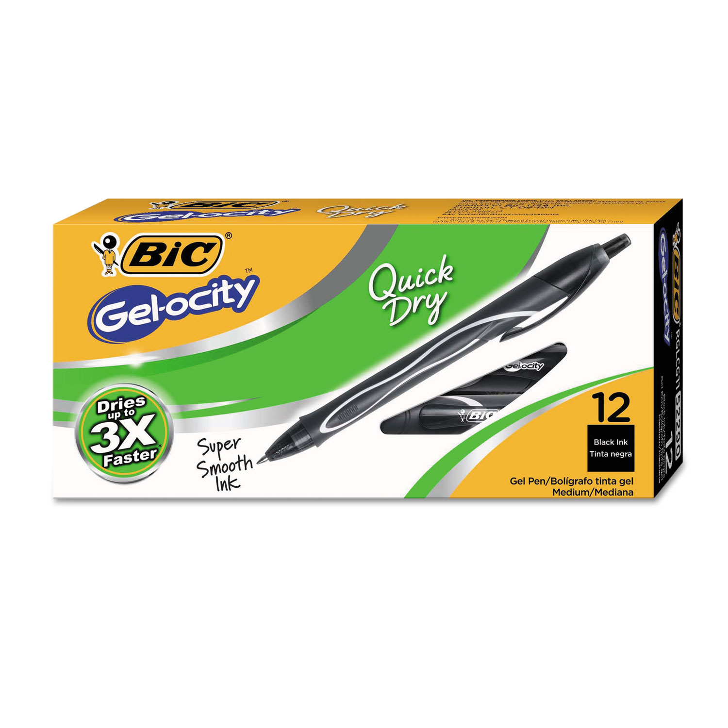 Gel-ocity Quick Dry Retractable Gel, Black Ink, Medium, 1 Dozen