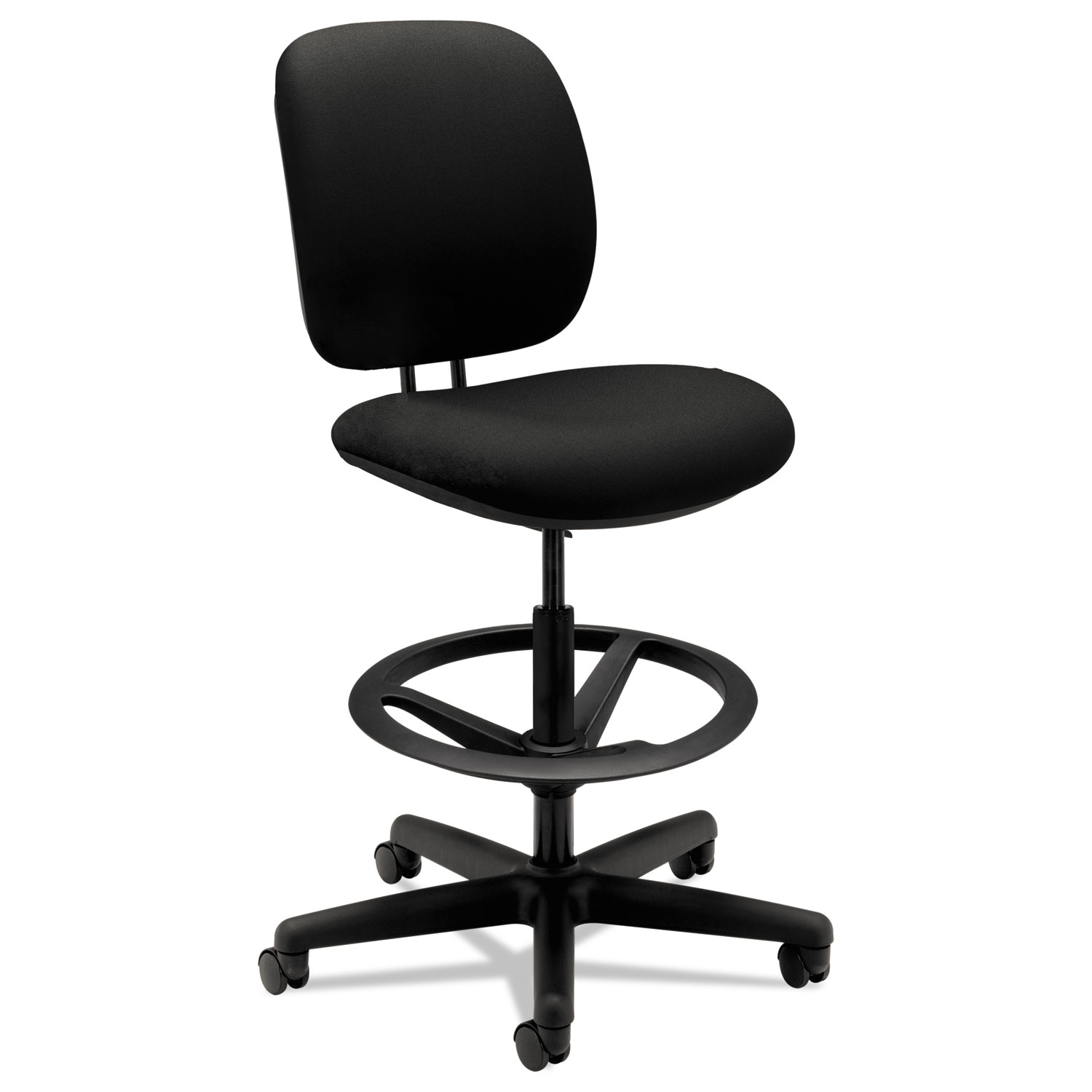  HON H5905.H.CU10.T ComforTask Task Stool with Adjustable Footring, 32 Seat Height, Supports up to 300 lbs, Black Seat/Back, Black Base (HON5905CU10T) 