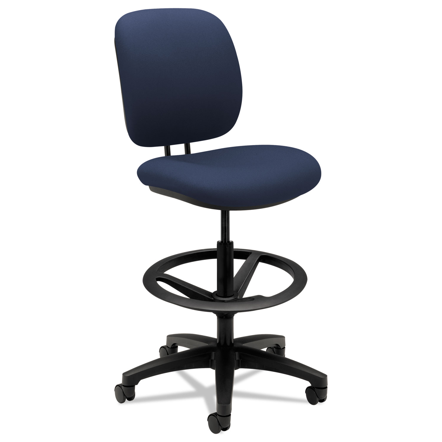  HON H5905.H.CU98.T ComforTask Task Stool with Adjustable Footring, 32 Seat Height, Supports up to 300 lbs, Navy Seat/Back, Black Base (HON5905CU98T) 