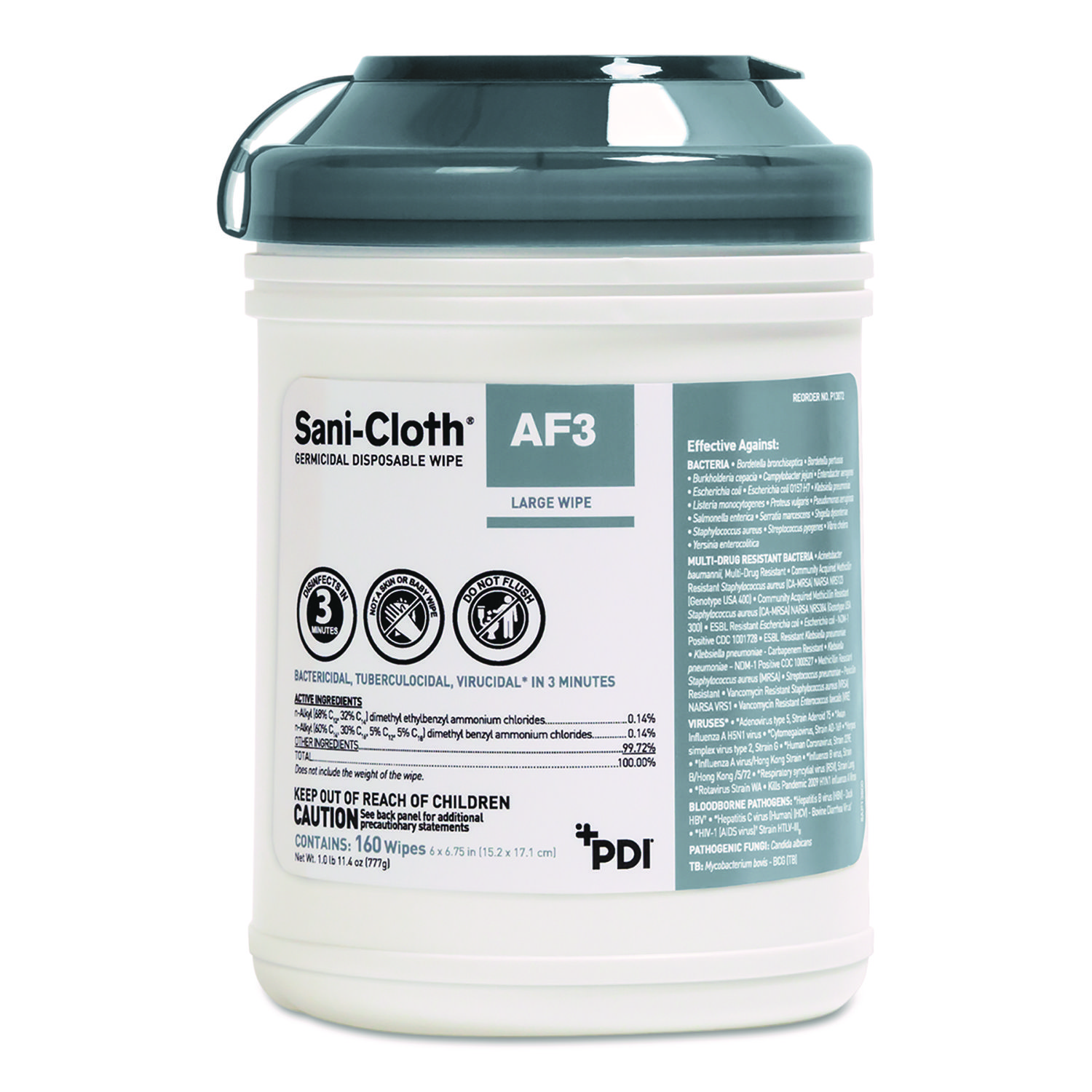 Sani-Cloth AF3 Germicidal Disposable Wipes, 6 x 6.75, White, 160 Wipes ...