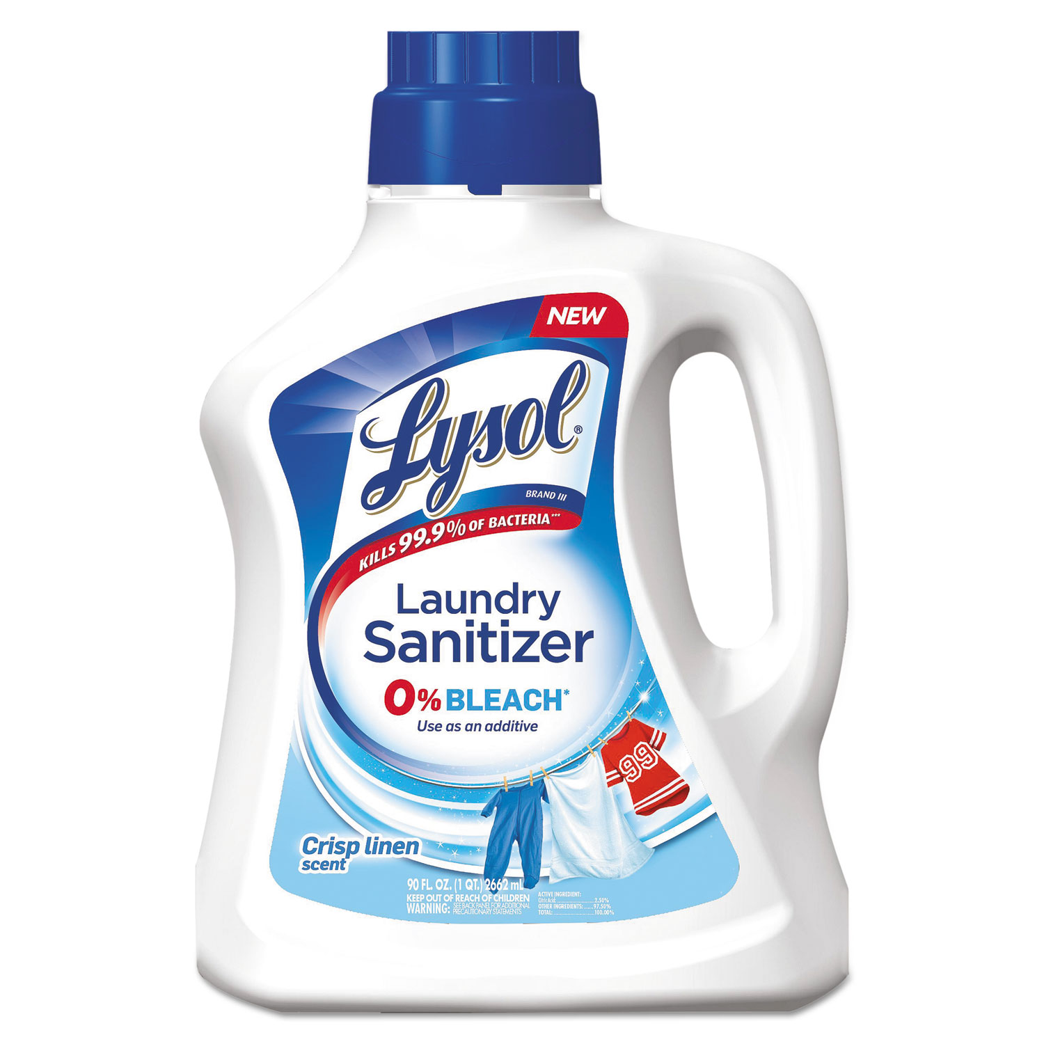Laundry Sanitizer, Liquid, Crisp Linen, 90 oz, 4/Carton
