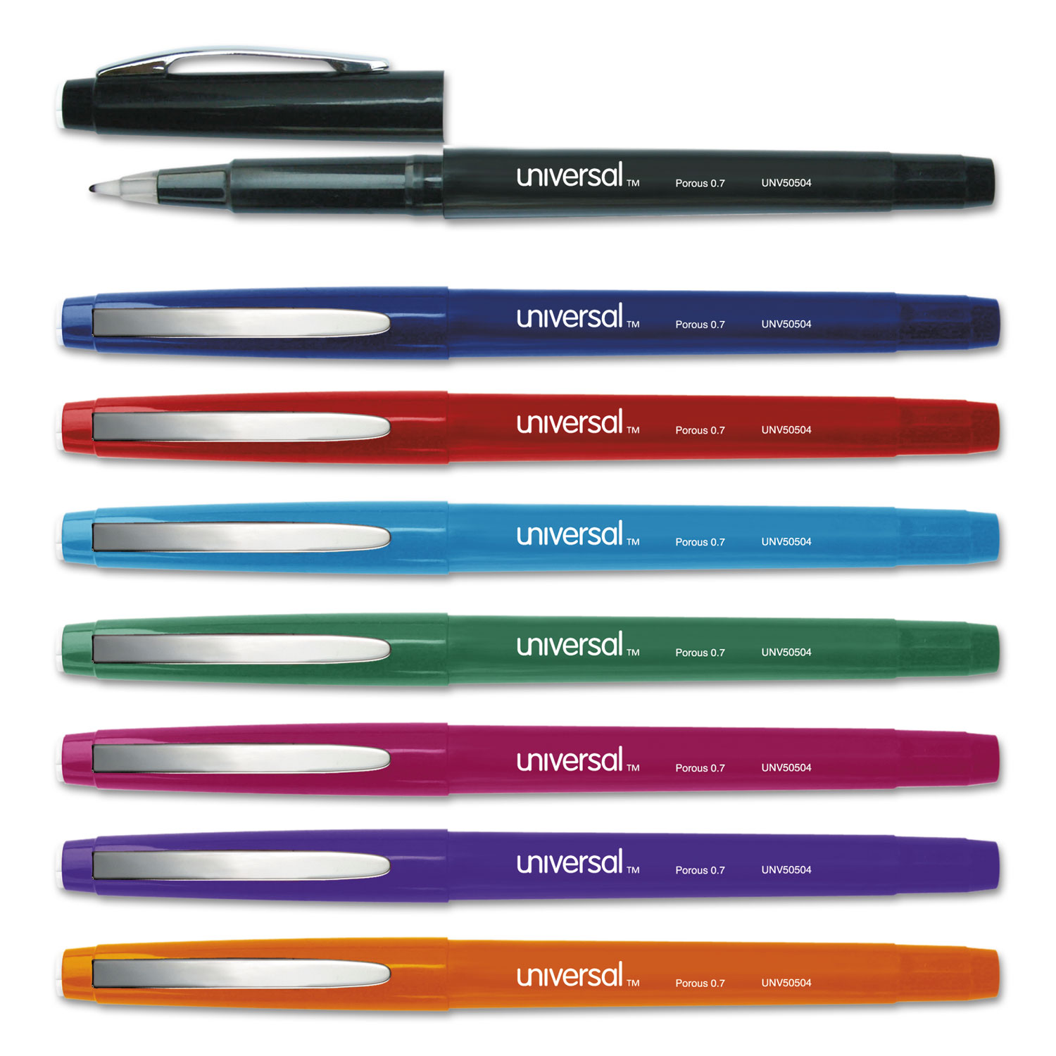 Porous Tip Stick Pen, Assorted Ink, Medium, 8 per Pack