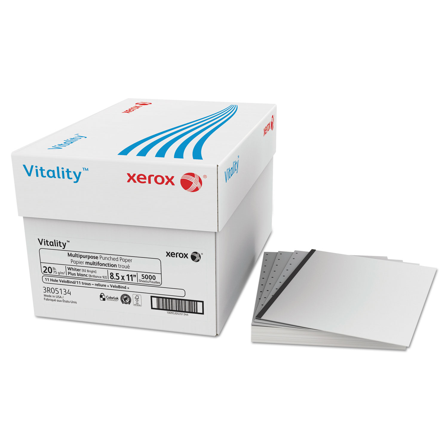 Vitality Multipurpose Punched Paper, 11-Hole, 20lb, 8 1/2x11, White, 5000 Sheets