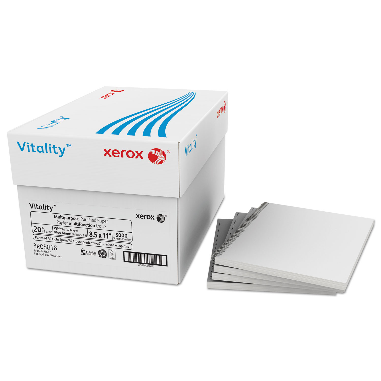 Vitality Multipurpose Punched Paper, 44-Hole, 20lb, 8 1/2x11, White, 5000 Sheets