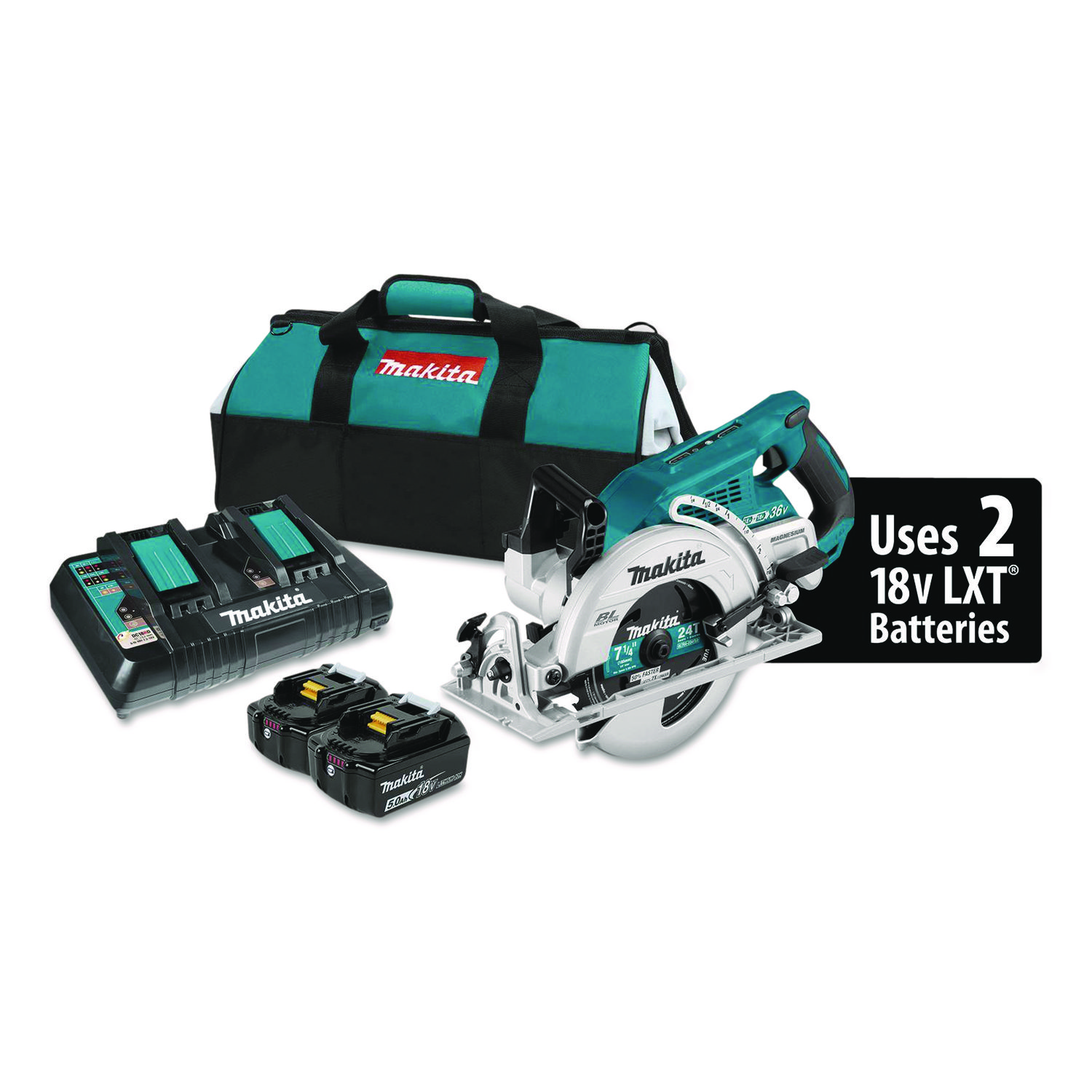 18V X2 (36V) LXT Brushless Lithium-Ion 7.25" Cordless Rear Handle Circular Saw Kit with 2 Batteries (XSR01PT), 5,100 rpm