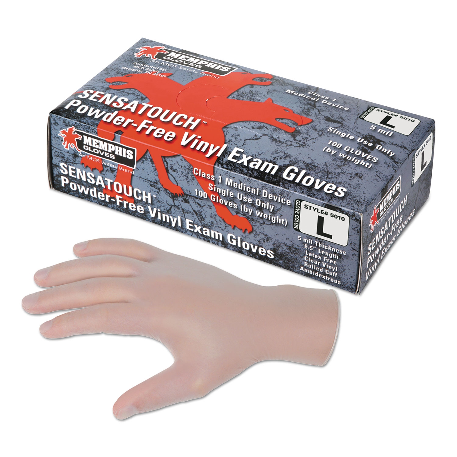  MCR Safety 5010M Sensatouch Clear Vinyl Disposable Medical Grade Gloves, Medium, 100/BX, 10 BX/CT (MPG5010MCT) 