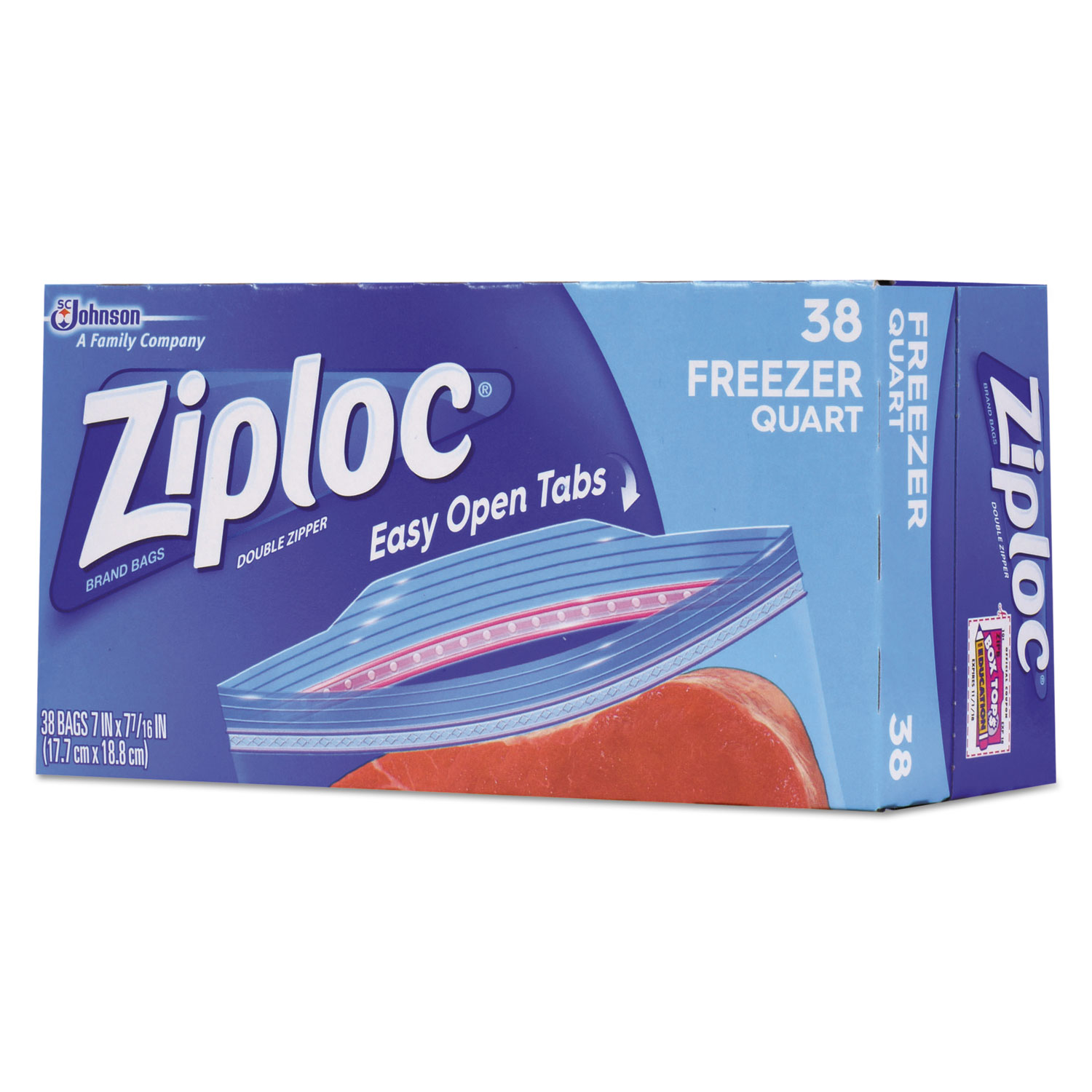 Double Zipper Freezer Bags, 6.97 x 7.7, 1 qt, 2.7 mil, 38/Box, 9 Boxes/Carton