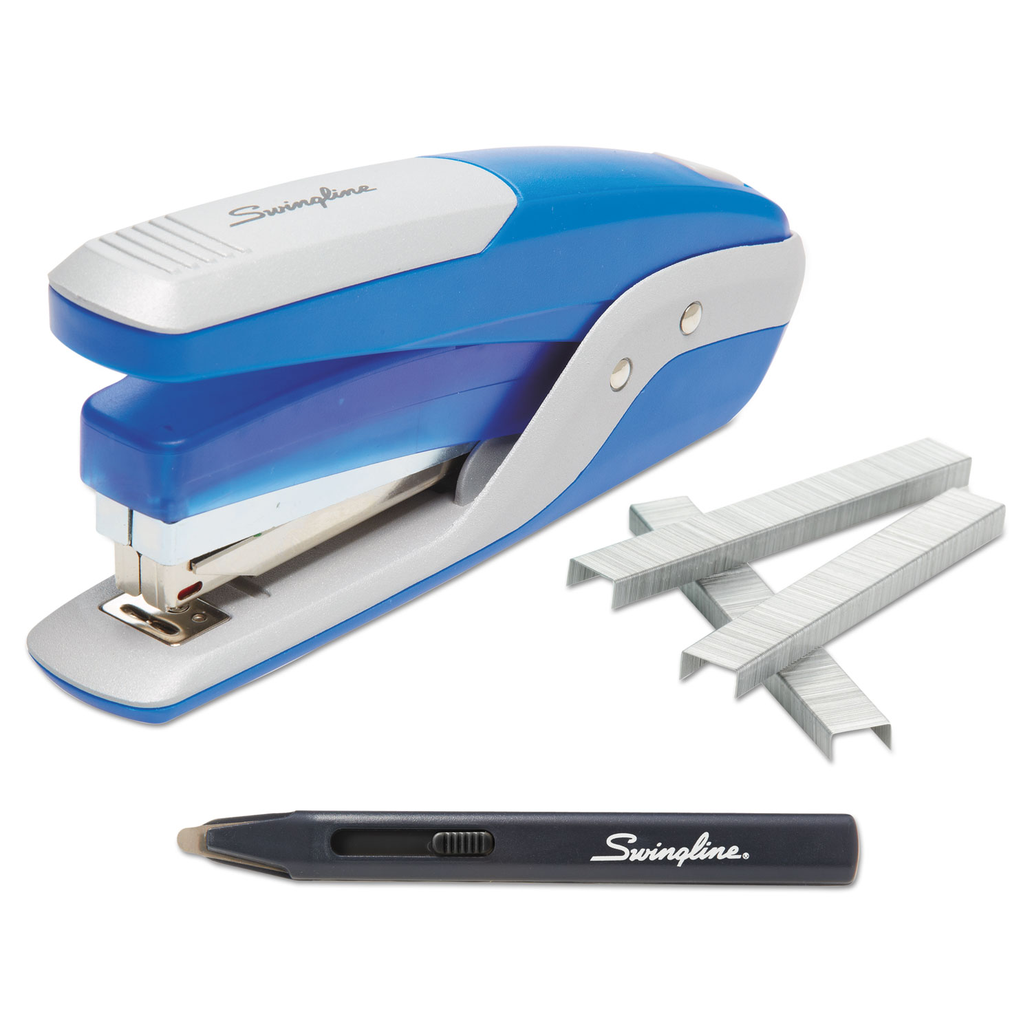 Quick Touch Stapler Value Pack, 28 Sheet Capacity, Blue/Silver