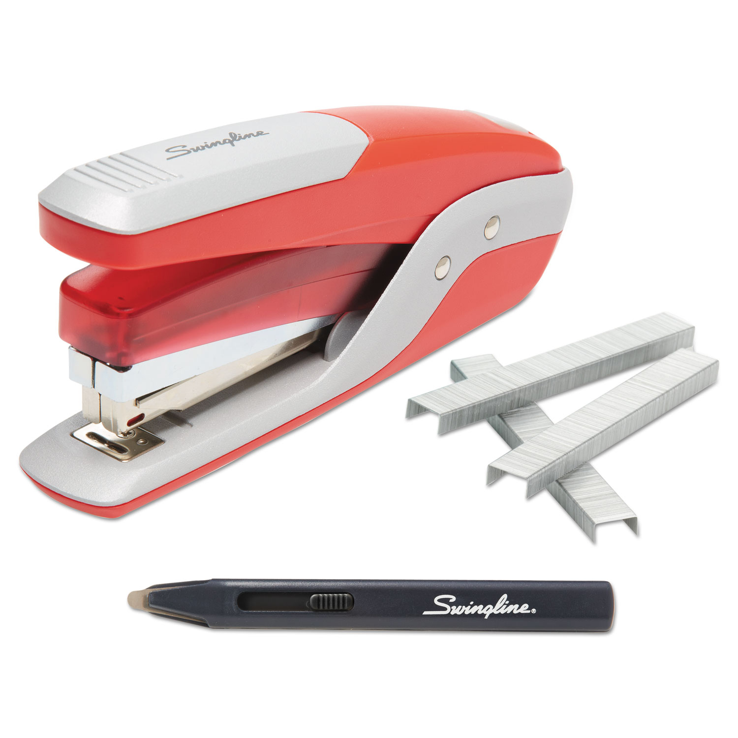 Quick Touch Stapler Value Pack, 28 Sheet Capacity, Red/Silver