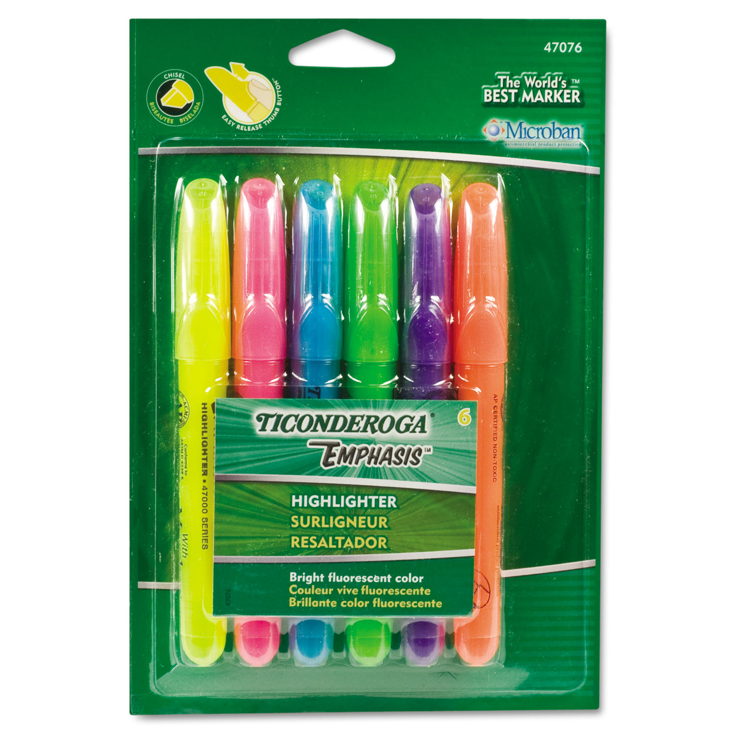  Ticonderoga 47076 Emphasis Desk Style Highlighters, Chisel Tip, Assorted Colors, 6/Set (DIX47076) 