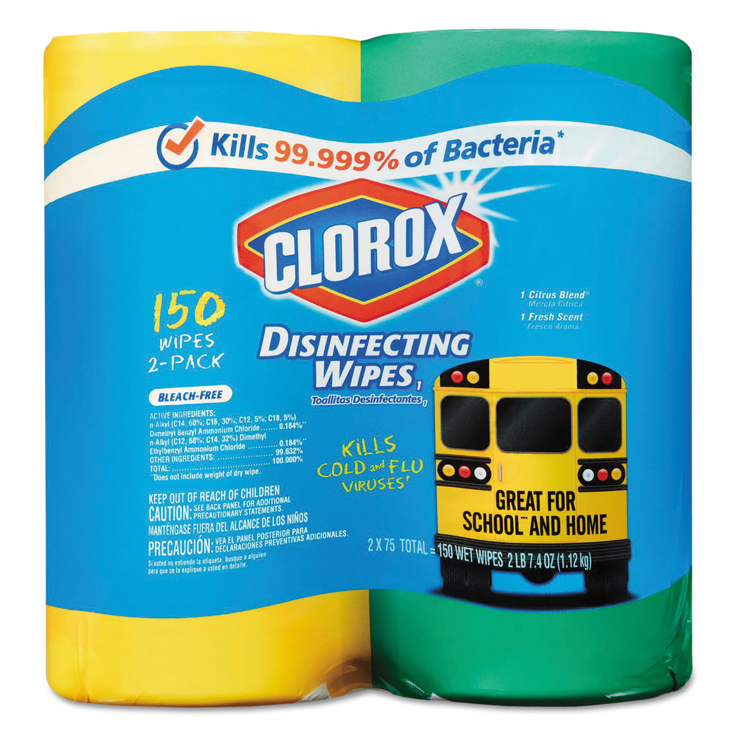 Disinfecting Wipes, 7 x 8, Fresh Scent/Citrus Blend, 75/Canister, 2/Pack