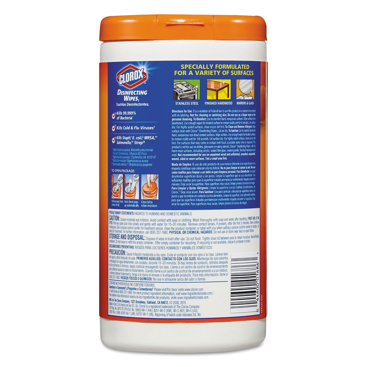 Disinfecting Wipes, Orange Fusion, 7 x 8, 75/Canister, 6 Canisters/Carton