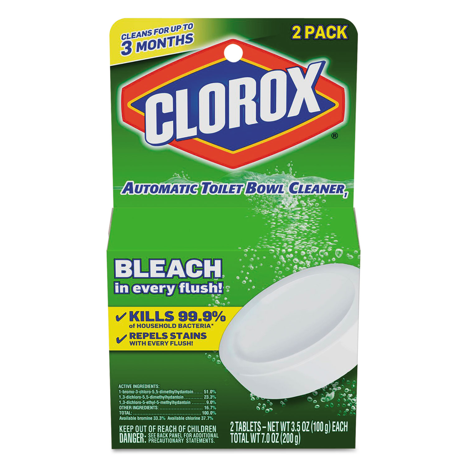  Clorox CLO 30024 Automatic Toilet Bowl Cleaner, 3.5 oz Tablet, 2/Pack, 6 Packs/Carton (CLO30024CT) 