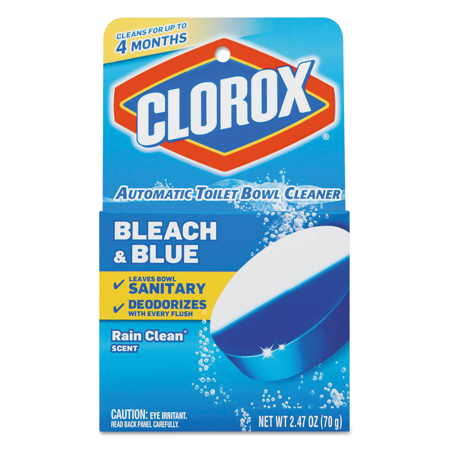  Clorox 10044600301768 Bleach & Blue Automatic Toilet Bowl Cleaner, Rain Clean, 2.47oz Tablet (CLO30176) 