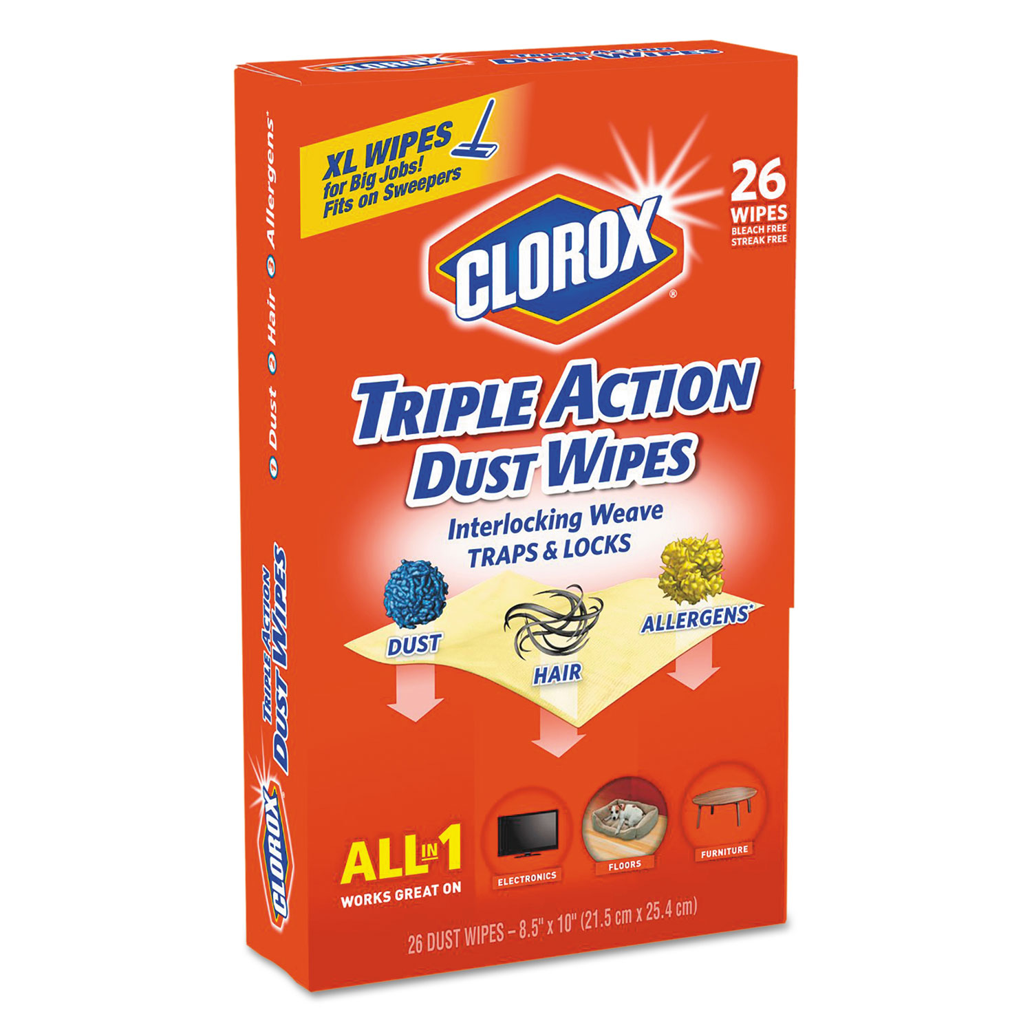 Triple Action Dust Wipes, White, 8 1/2 x 10, 26/Box, 7 Box/Carton