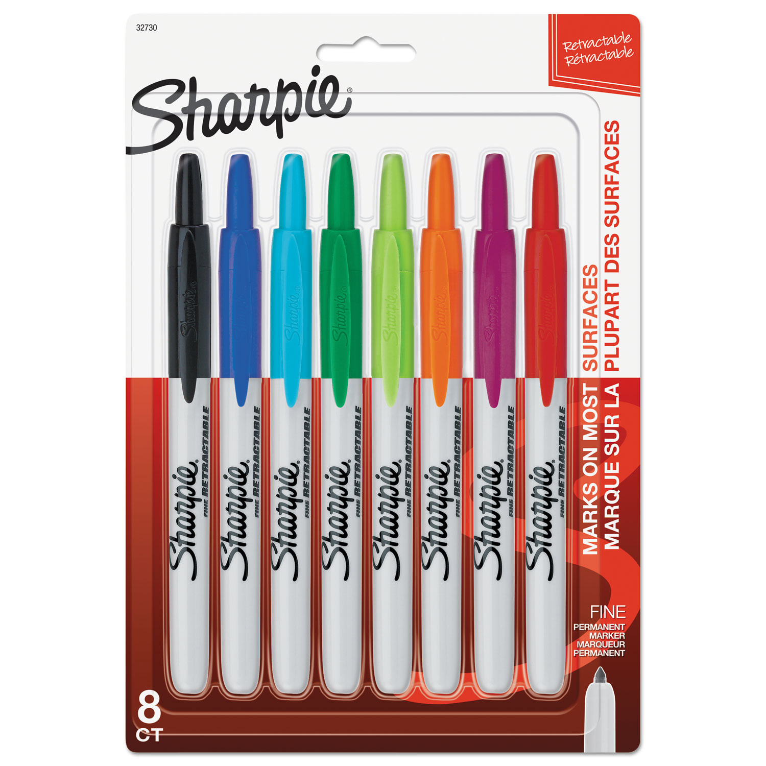  Sharpie 32730PP Retractable Permanent Marker, Fine Bullet Tip, Assorted Colors, 8/Set (SAN32730PP) 