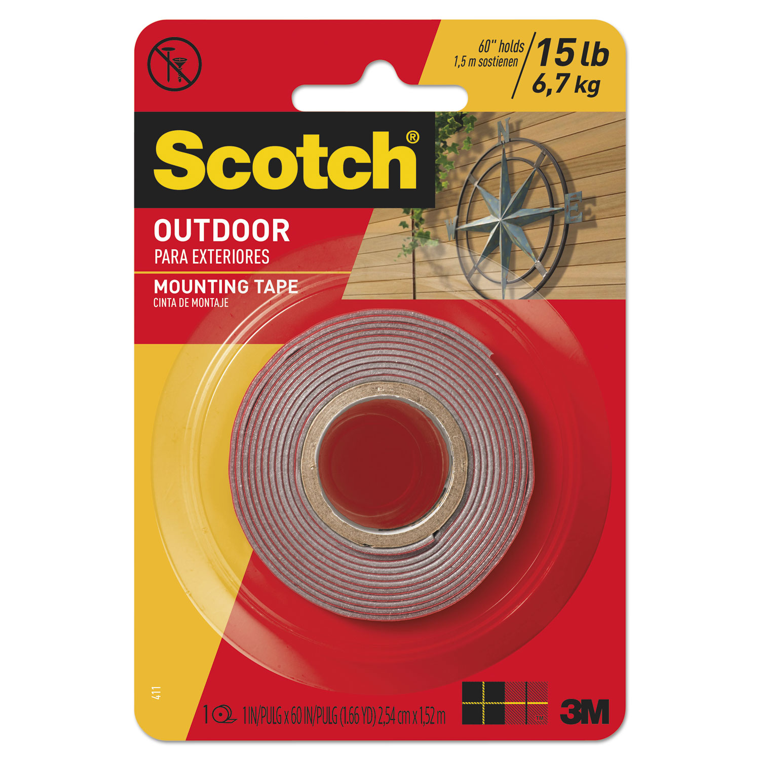  Scotch 411P Exterior Weather-Resistant Double-Sided Tape, 1 x 60, Gray (MMM411P) 