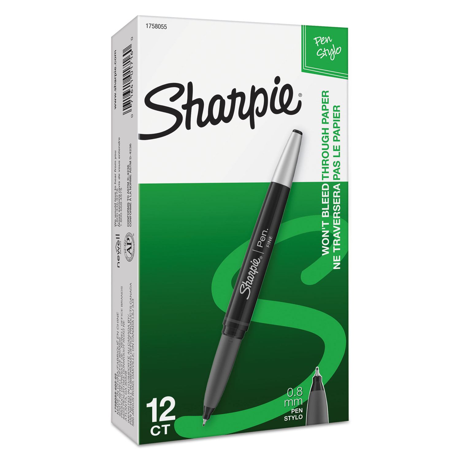  Sharpie 1758055 Grip Stick Porous Point Pen, Fine 0.5mm, Black Ink, Black Barrel (SAN1758055) 
