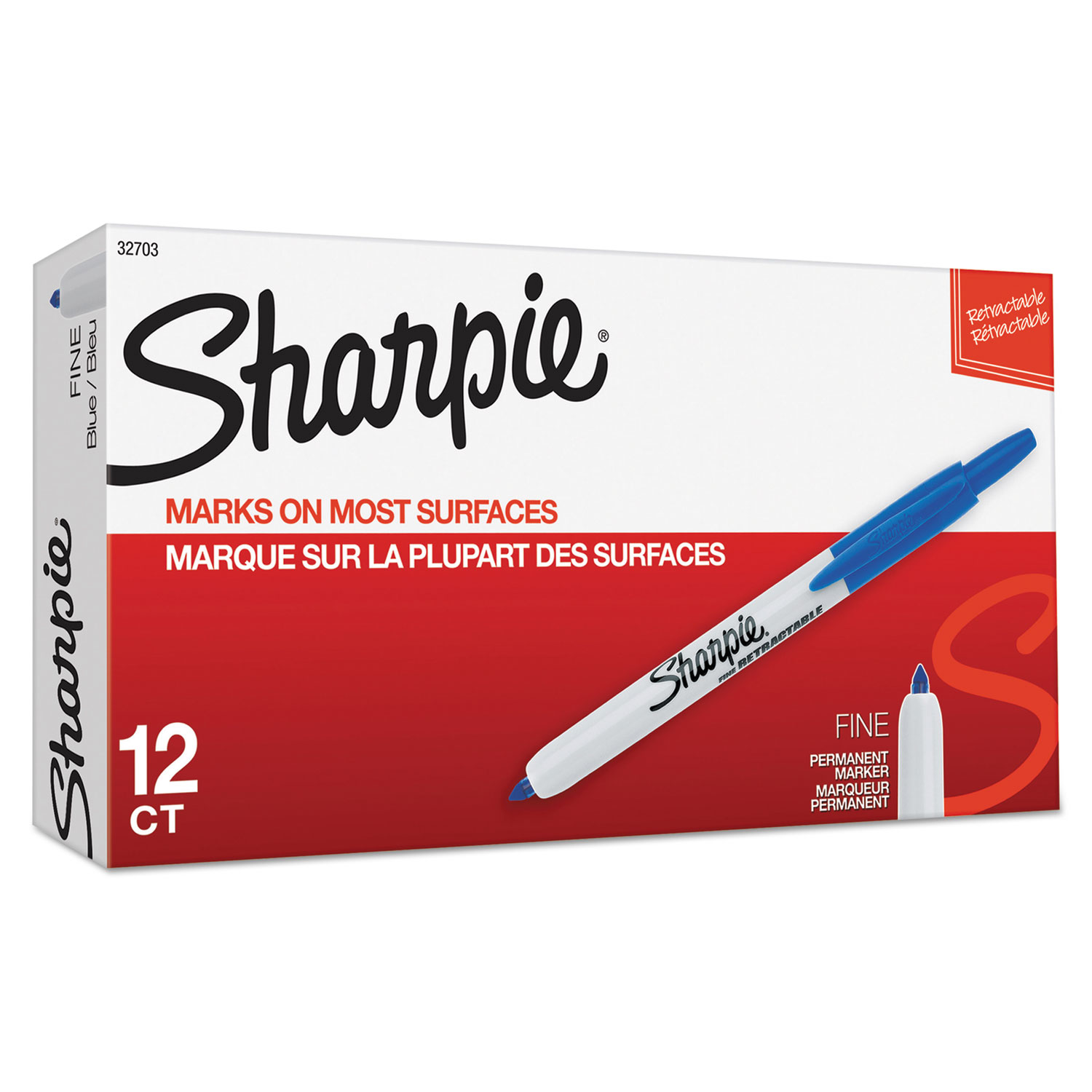  Sharpie 32703 Retractable Permanent Marker, Fine Bullet Tip, Blue (SAN32703) 