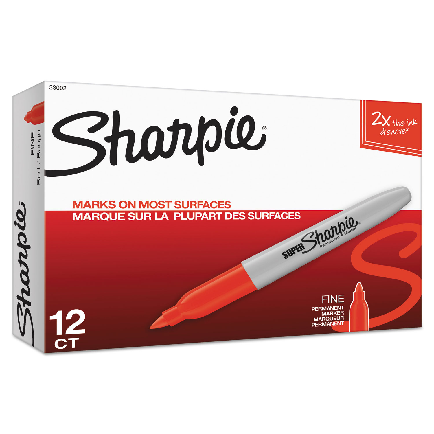  Sharpie 33002 Super Permanent Marker, Fine Bullet Tip, Red, Dozen (SAN33002) 