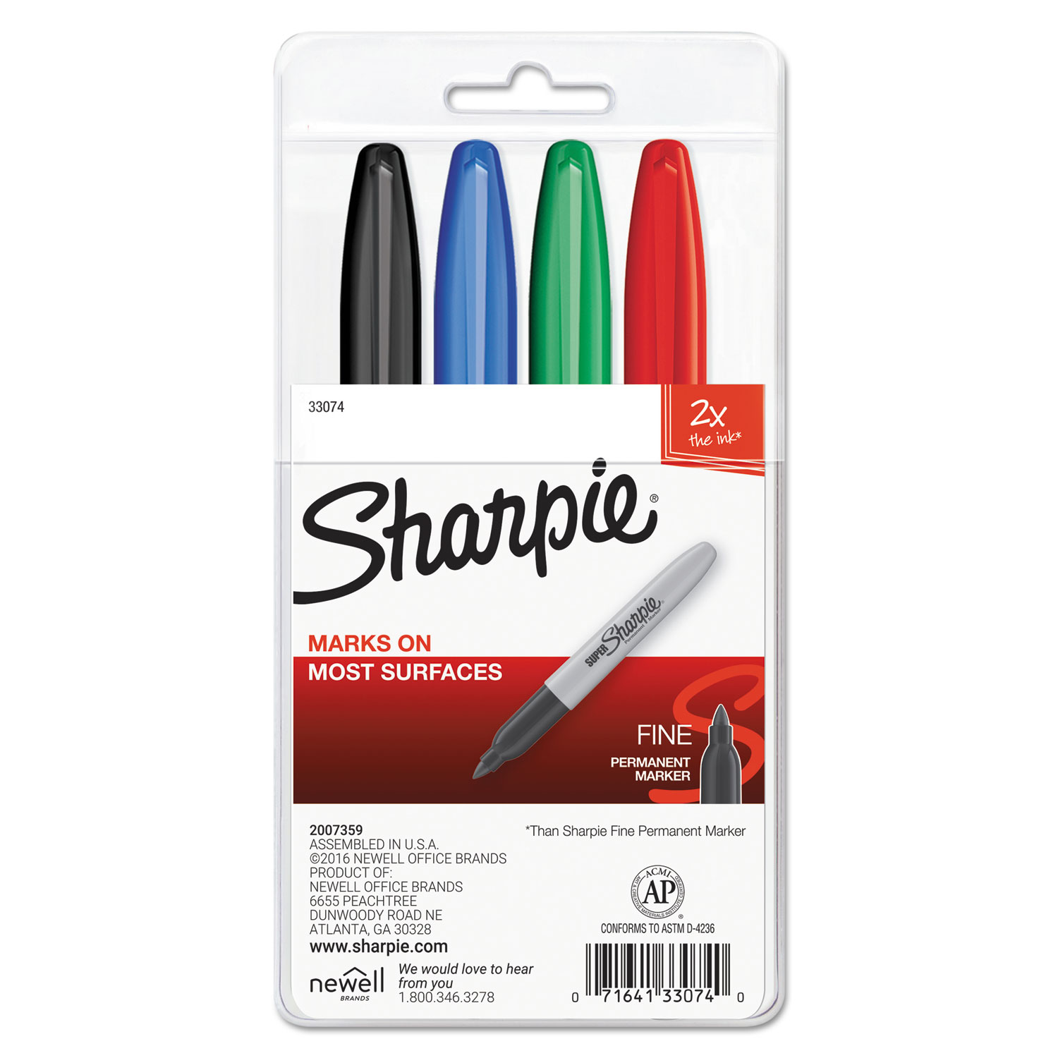  Sharpie 33074 Super Permanent Marker, Fine Bullet Tip, Assorted Colors, 4/Set (SAN33074) 