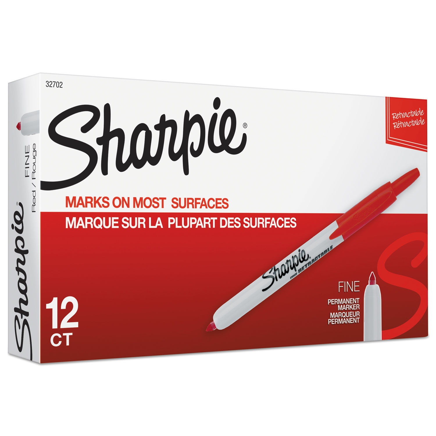  Sharpie 32702 Retractable Permanent Marker, Fine Bullet Tip, Red (SAN32702) 