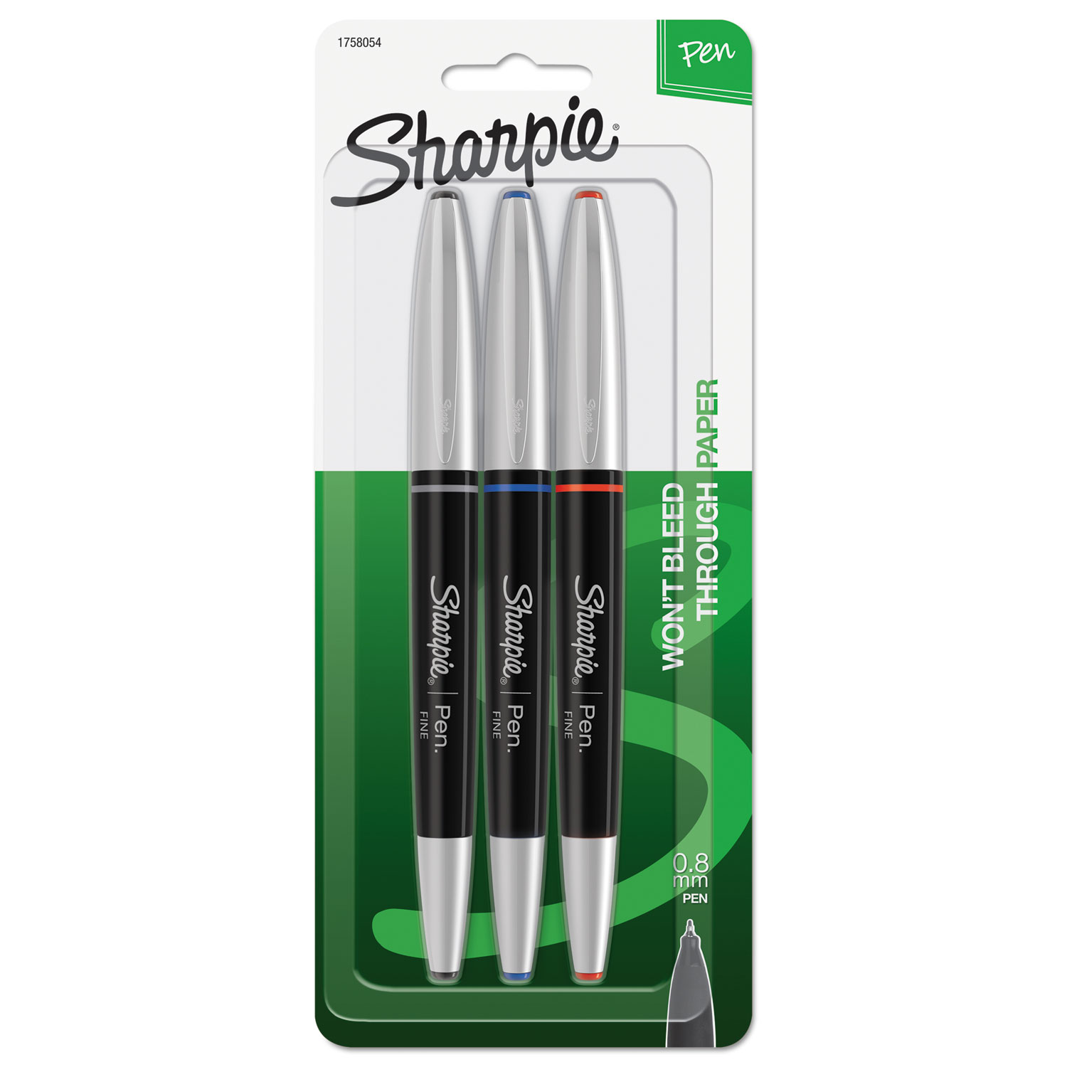  Sharpie 1758054 Grip Stick Porous Point Pen, Fine 0.5mm, Assorted Ink, Black Barrel, 3/Pack (SAN1758054) 