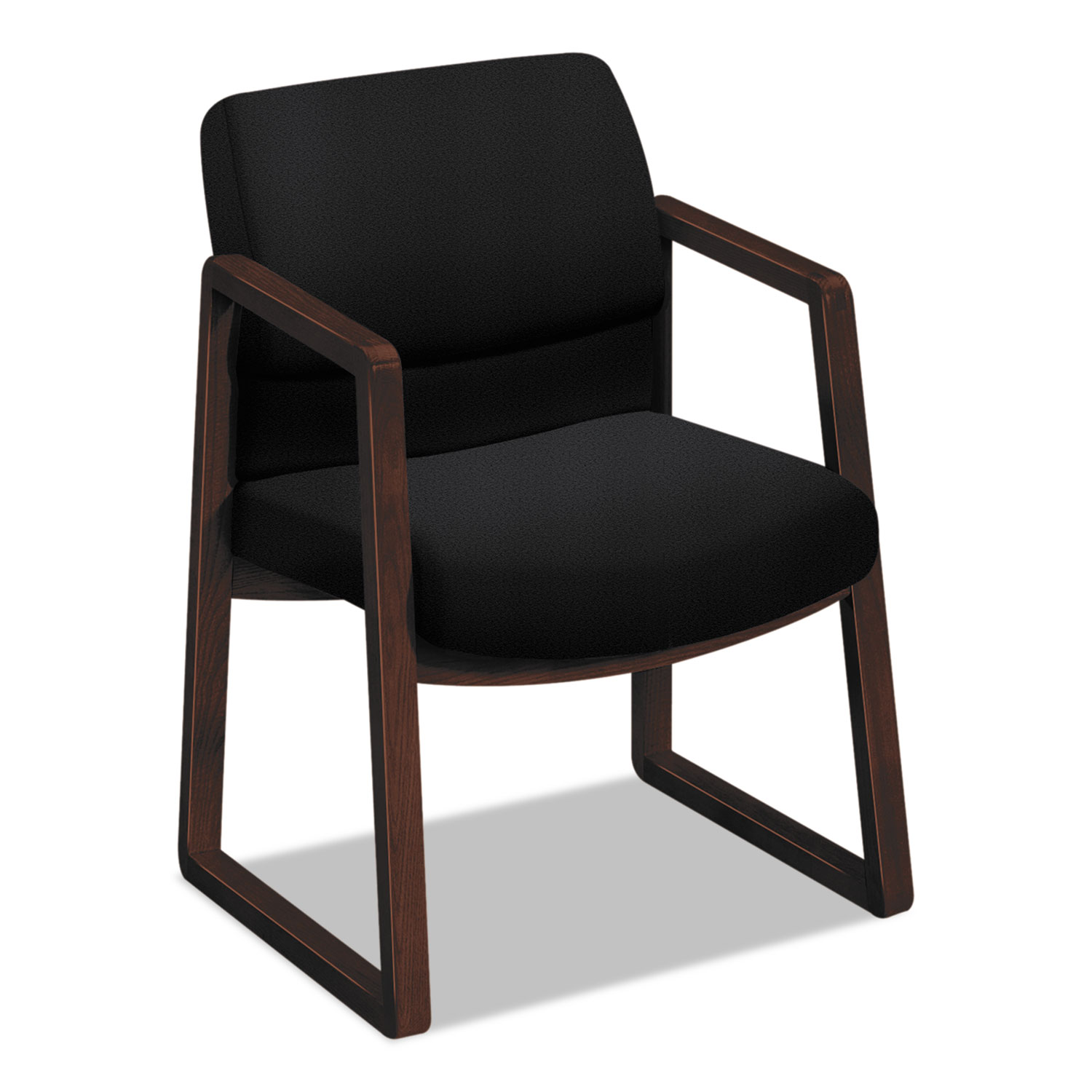 2400 Series Guest Chair, Mahogany Finish, Black Fabric