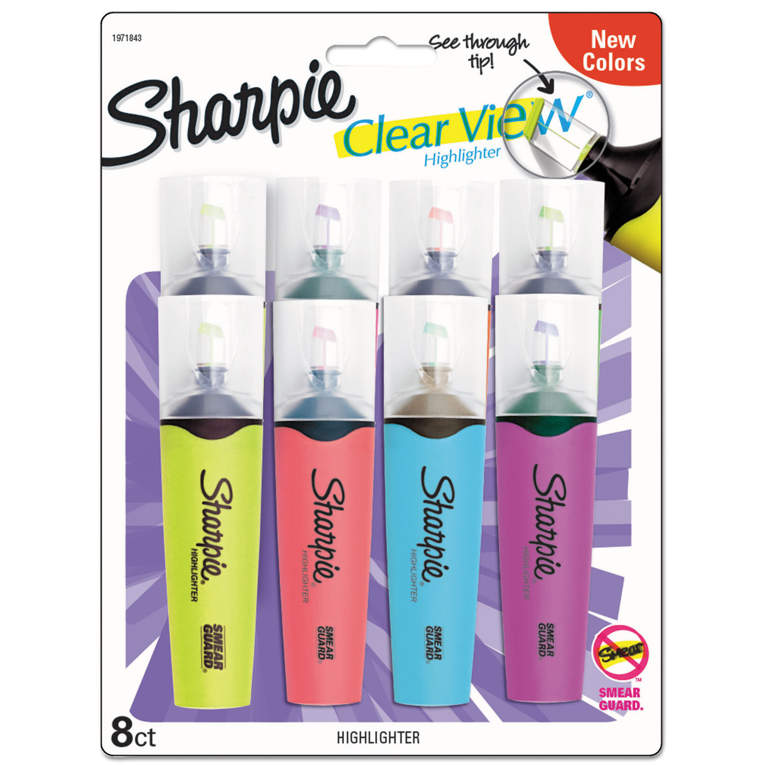  Sharpie 1971843 Clearview Tank-Style Highlighter, Chisel Tip, Assorted Colors, 8/Set (SAN1971843) 