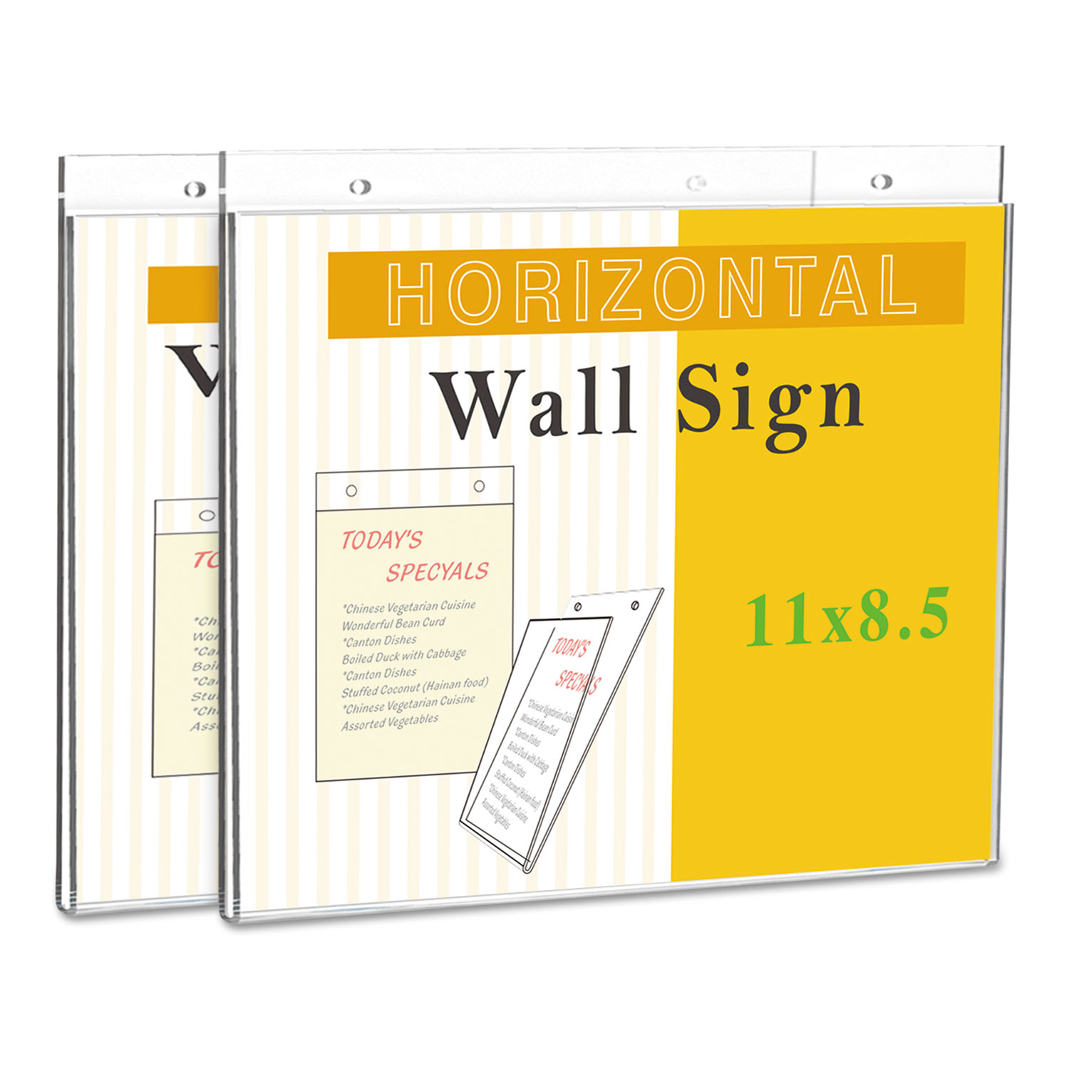 Universal UNV76883 Wall Mount Sign Holder, 11 x 8 1/2, Horizontal, Clear, 2/Pack (UNV76883) 