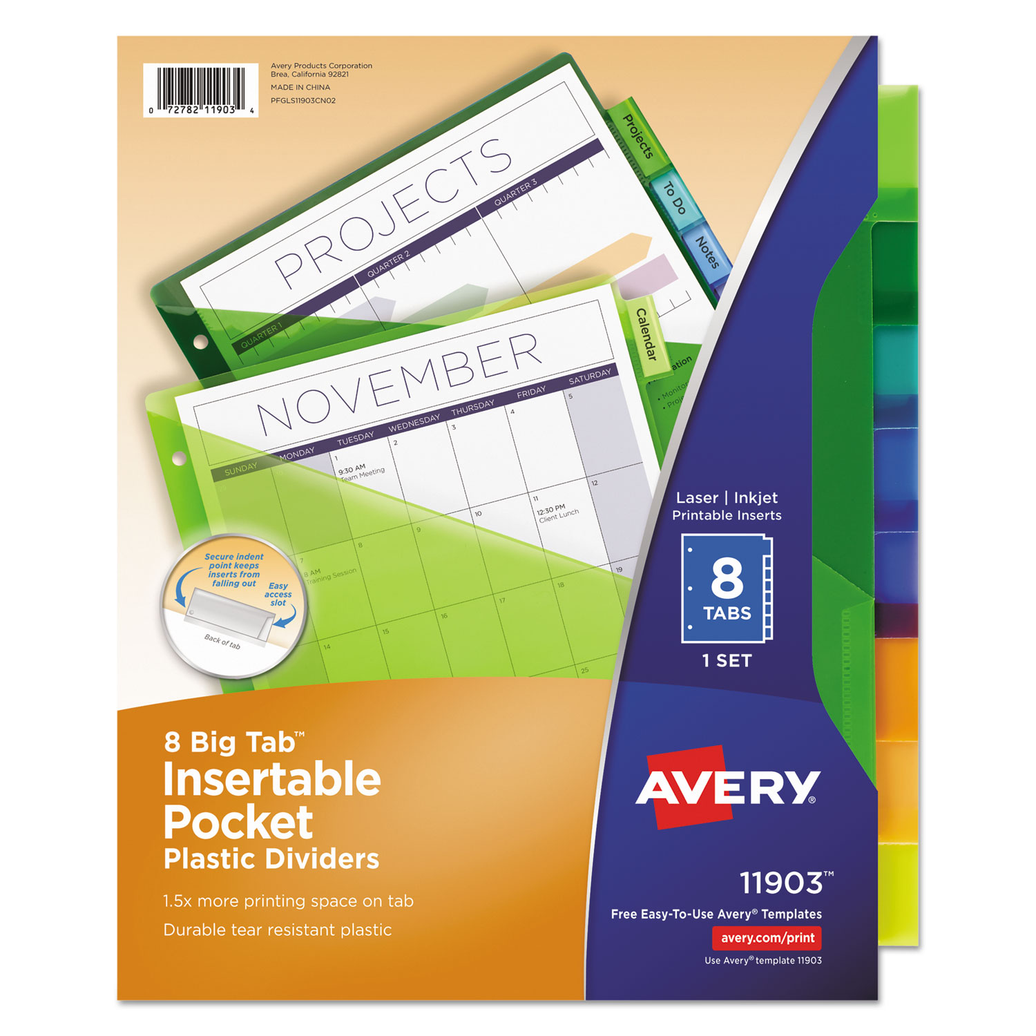  Avery 11903 Insertable Big Tab Plastic 1-Pocket Dividers, 8-Tab, 11.13 x 9.25, Assorted, 1 Set (AVE11903) 