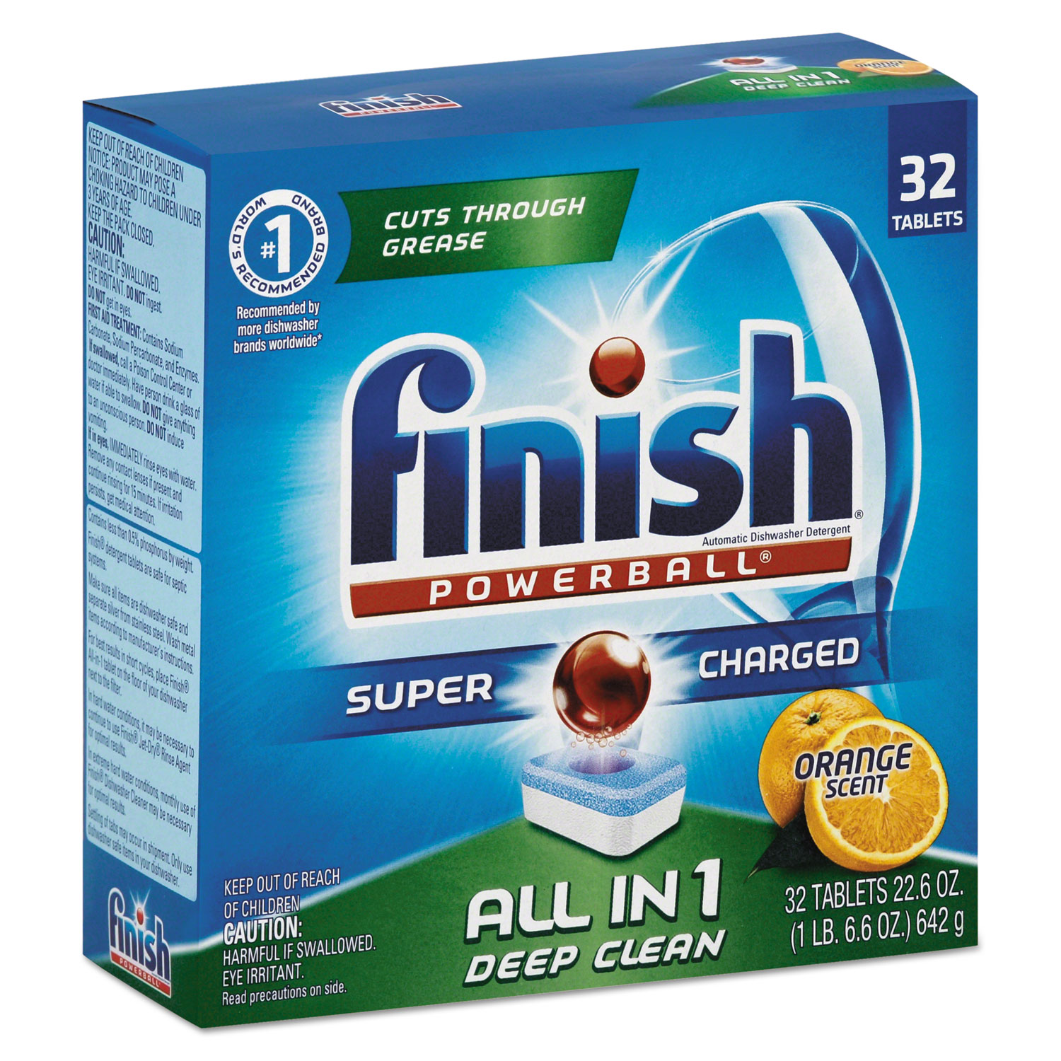 Powerball Dishwasher Tabs, Orange Scent, 32/Box, 8 Boxes/Carton
