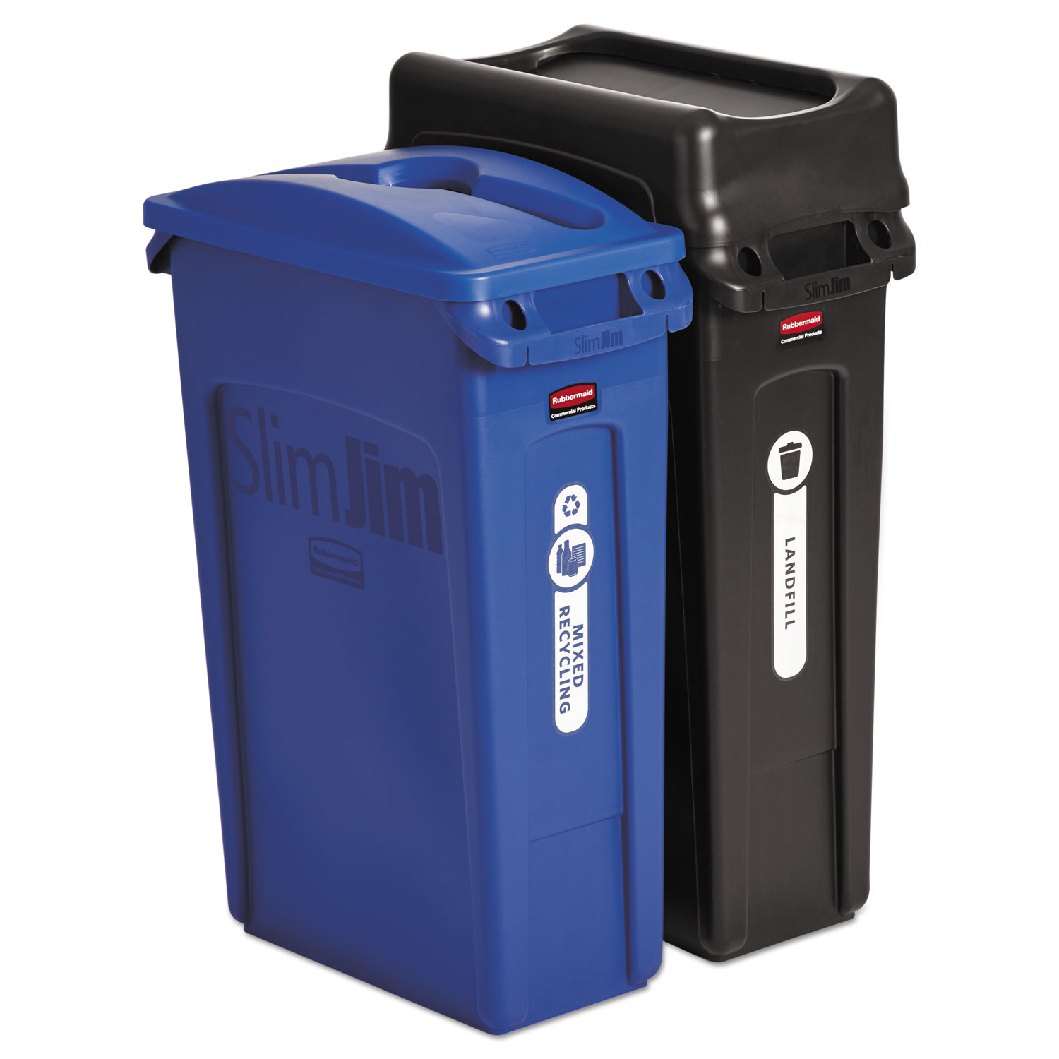  Rubbermaid Commercial 1998896 Slim Jim Recycling Container, Rectangular, 23 gal, Black/Blue (RCP1998896) 