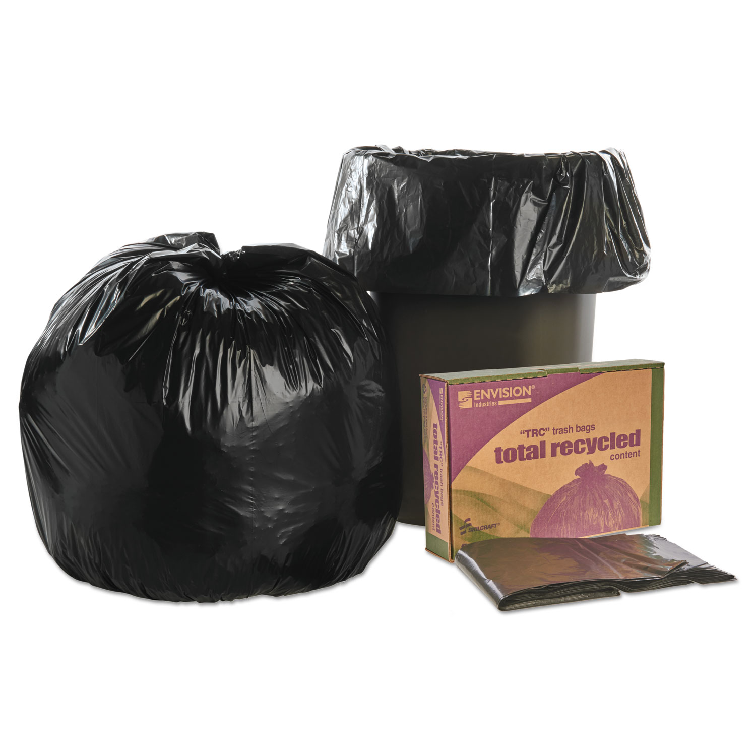 8105013862290, SKILCRAFT Recycled Content Trash Can Liners, 30 gal, 1.3  mil, 30 x 39, Black/Brown, 100/Carton - Reliable Paper