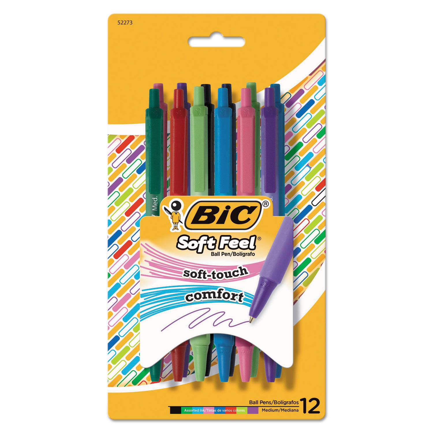  BIC SCSMAP121-AST Soft Feel Retractable Ballpoint Pen, Medium 1mm, Assorted Ink/Barrel, Dozen (BICSCSMAP121AST) 