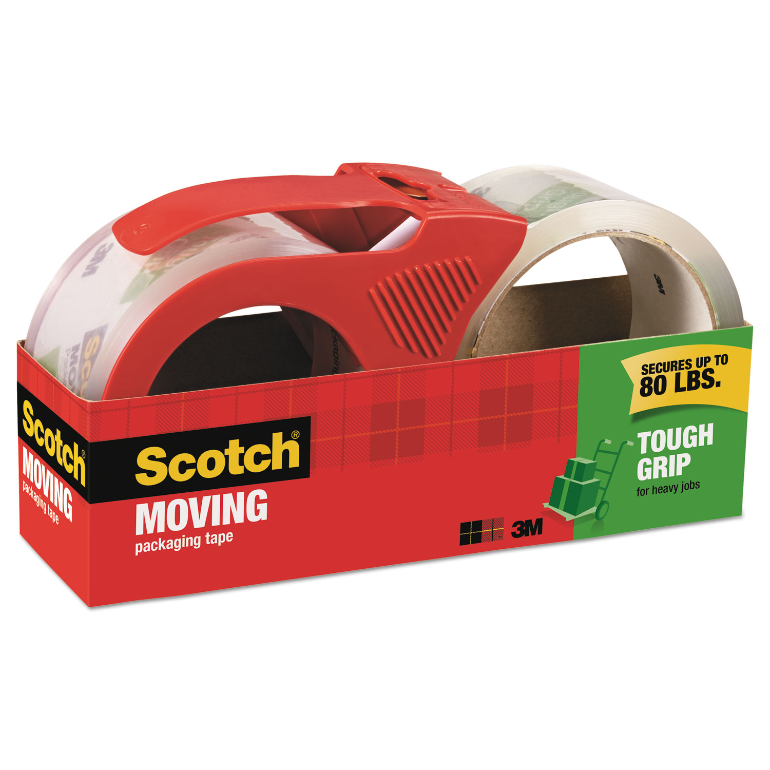 Tough Grip Moving Packaging Tape, 1.88 x 54.6 yds, 2 Rolls/Pk, With Dispenser