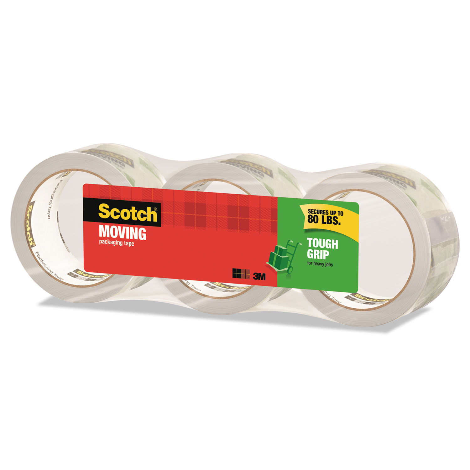  Scotch 3500-3-ESF Tough Grip Moving Packaging Tape, 3 Core, 1.88 x 38.2 yds, Clear, 3/Pack (MMM35003ESF) 