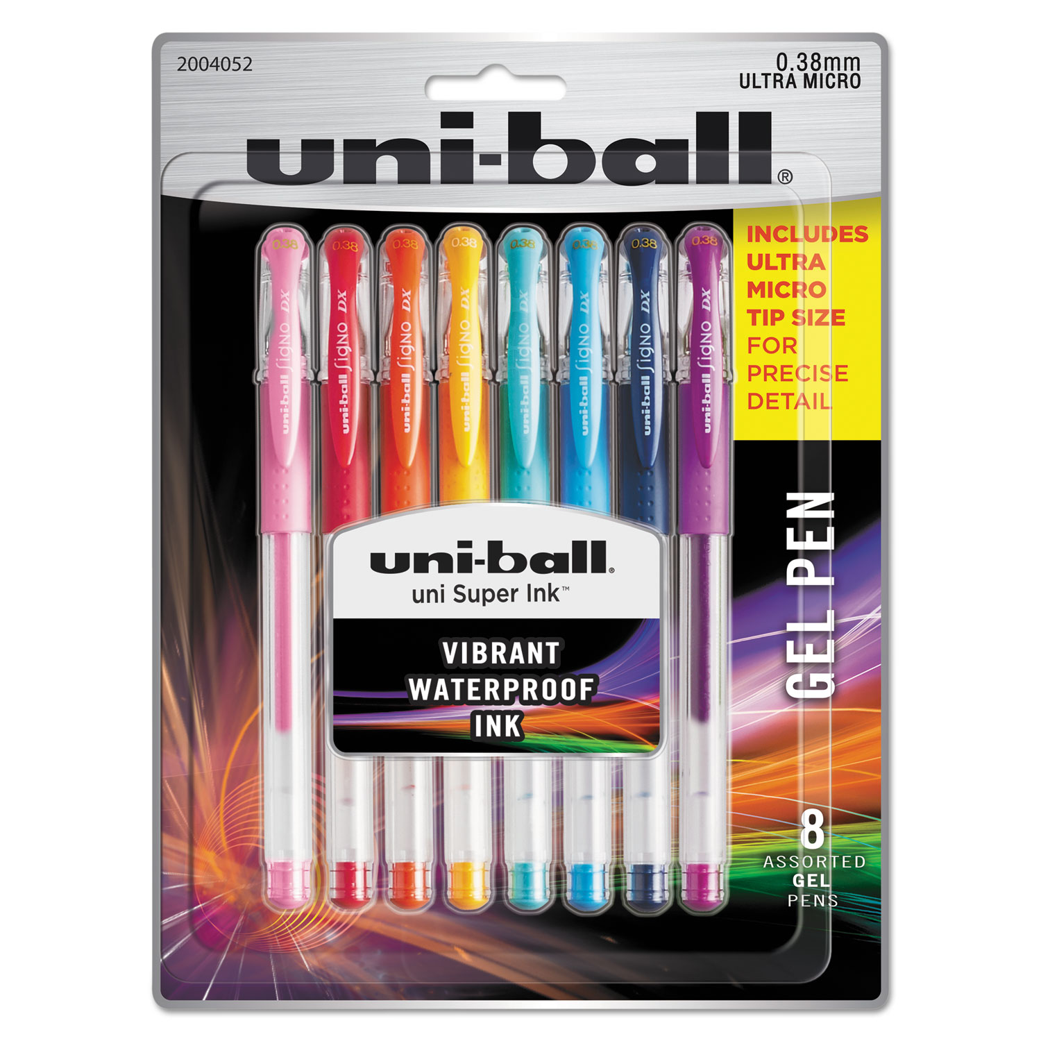  uni-ball 2004052 Stick Gel Pen, Micro 0.38mm, Assorted Ink, Clear Barrel, 8/Set (UBC2004052) 