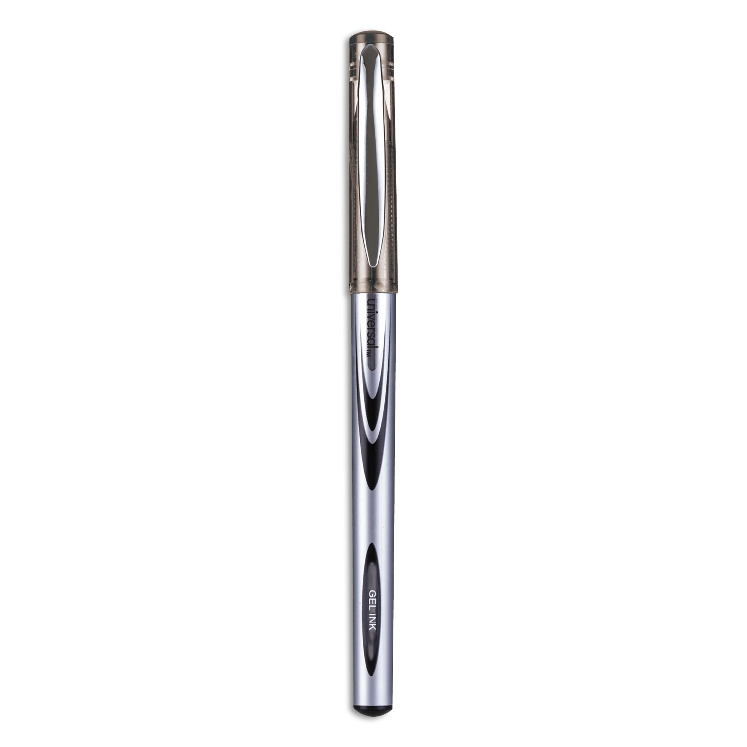  Universal 39620 Stick Gel Pen, Medium 0.7mm, Black Ink, Silver/Black Barrel, Dozen (UNV39620) 