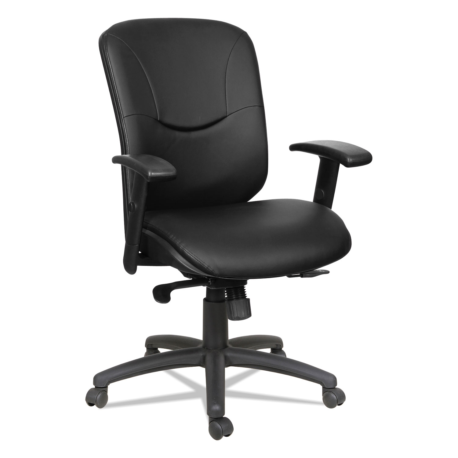 Alera ALEEN4219 Alera Eon Series Mid-Back Leather Synchro with Seat Slide Chair, Supports up to 275 lbs., Black Seat/Black Back, Black Base (ALEEN4219) 