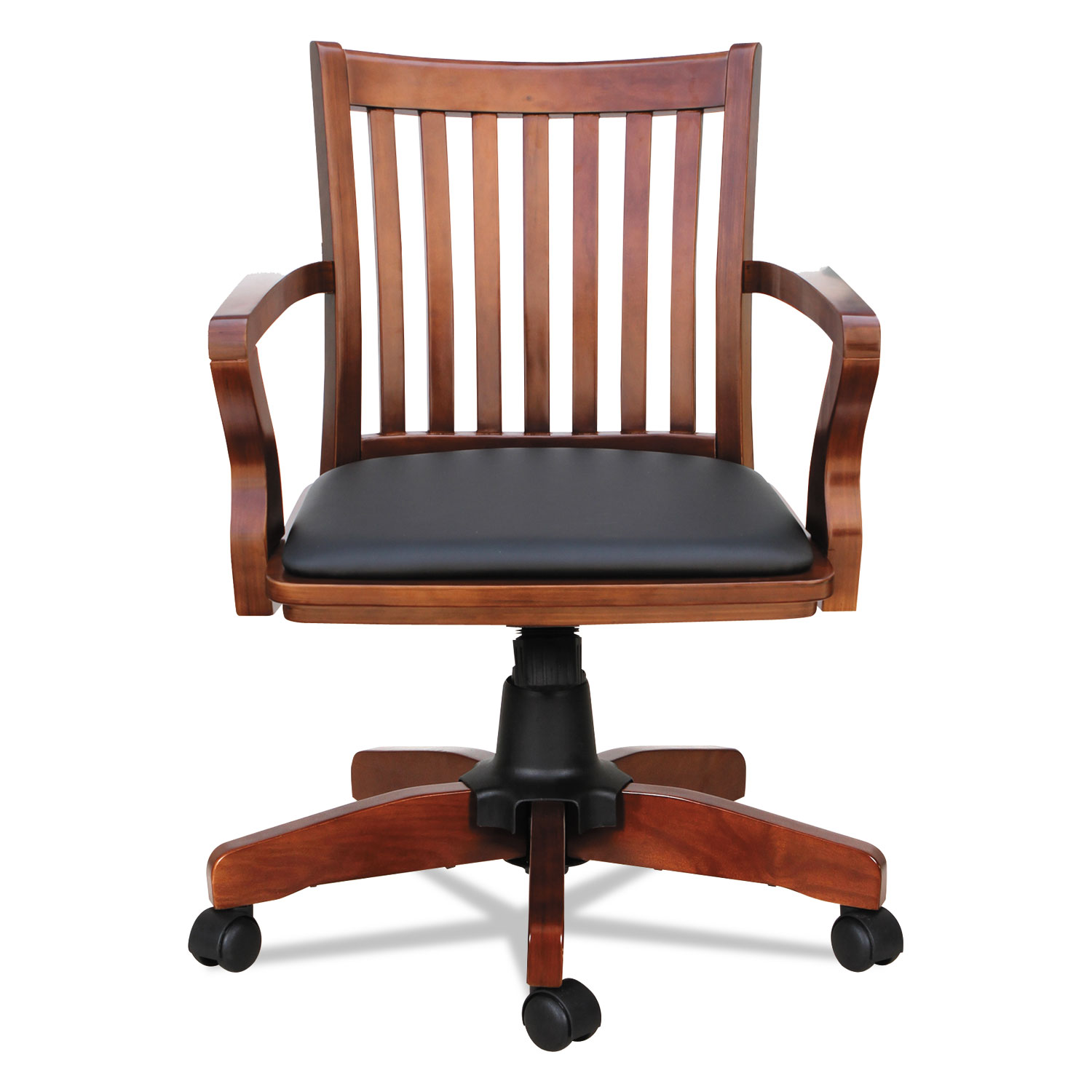 Postal Series Slat-Back Wood/Leather Chair, Cherry/Black