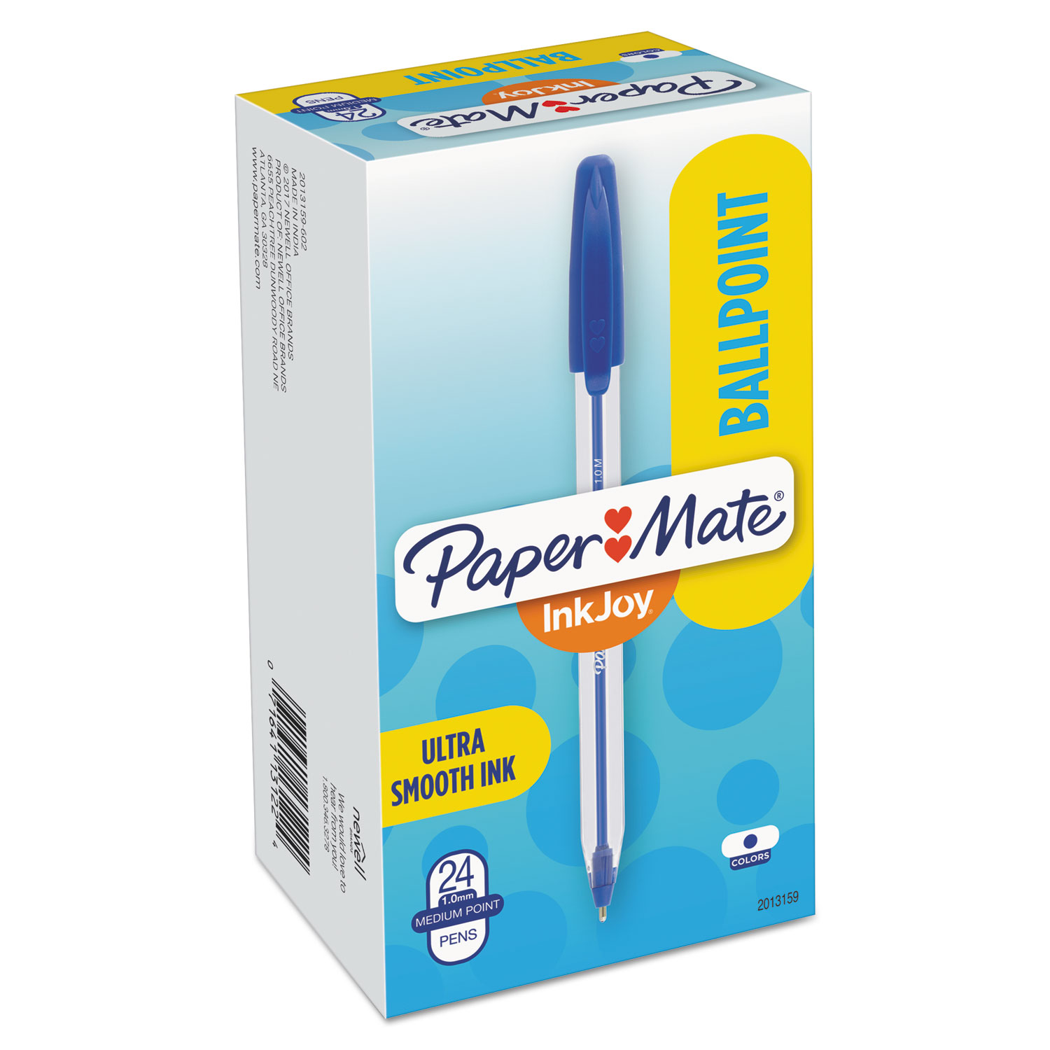  Paper Mate 2013159 InkJoy 50ST Stick Ballpoint Pen, 1mm, Blue Ink, White/Blue Barrel, 24/Pack (PAP2013159) 