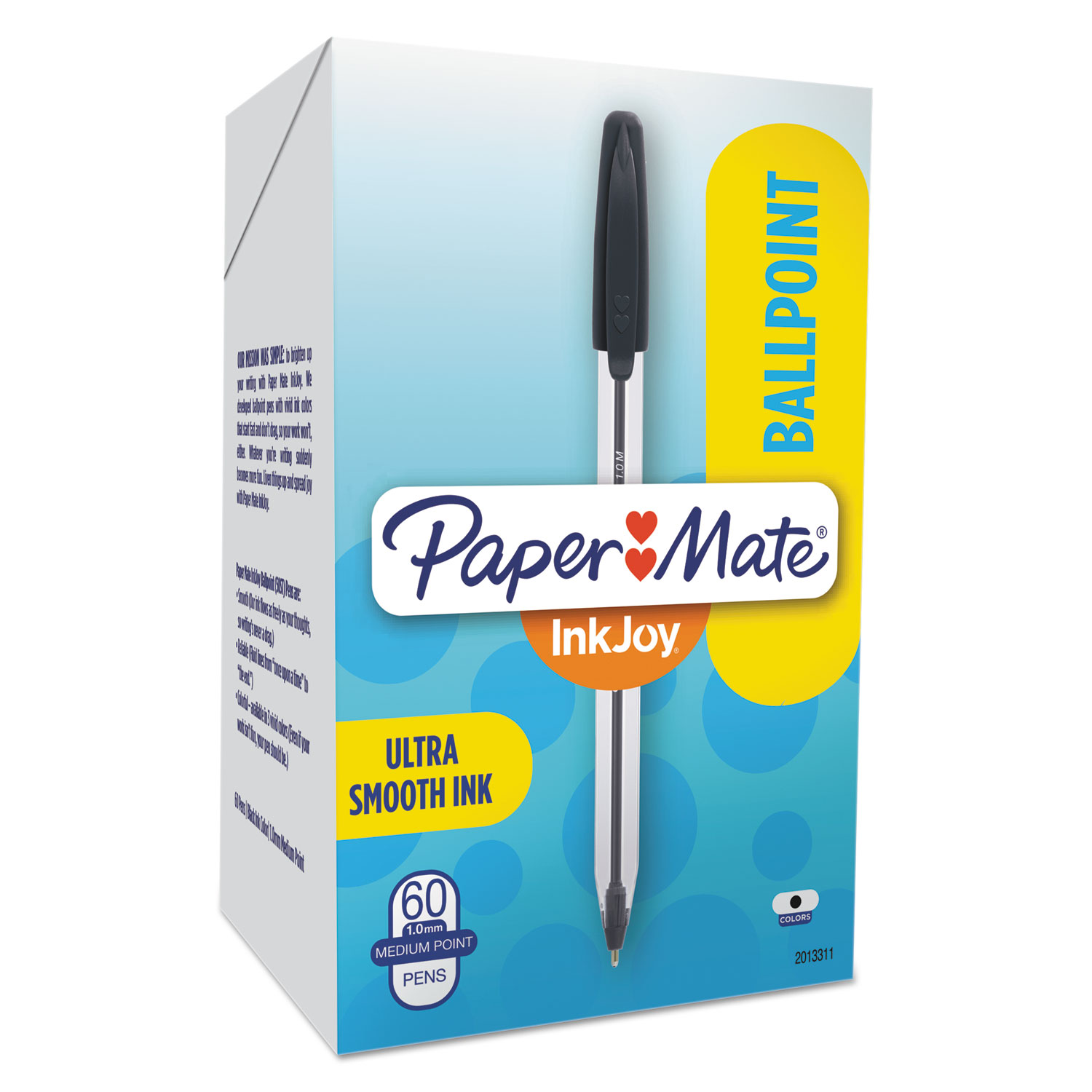 Paper Mate 2013311 InkJoy 50ST Stick Ballpoint Pen, 1mm, Black Ink, White/Black Barrel, 60/Pack (PAP2013311) 
