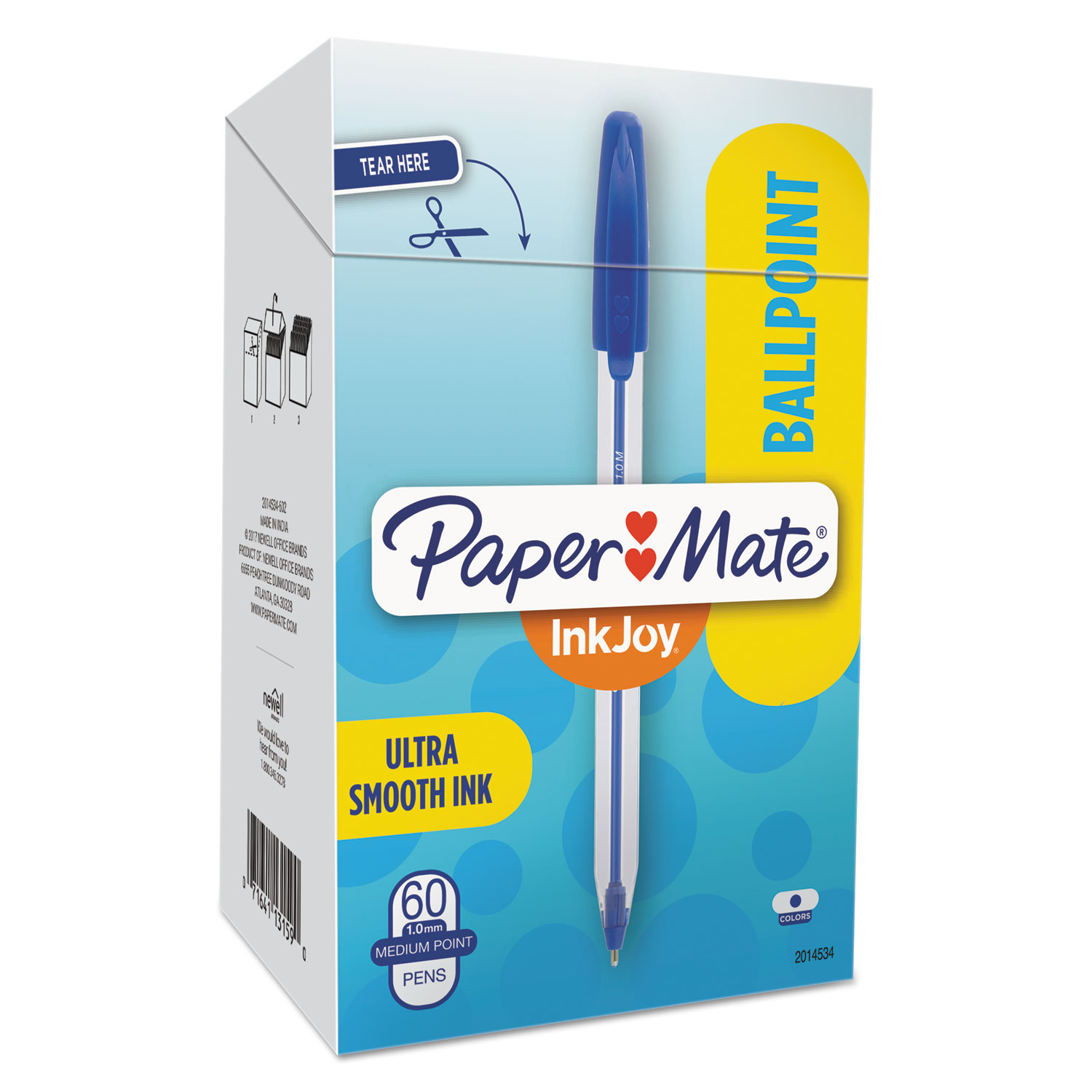  Paper Mate 2014534 InkJoy 50ST Stick Ballpoint Pen, 1mm, Blue Ink, White/Blue Barrel, 60/Pack (PAP2014534) 
